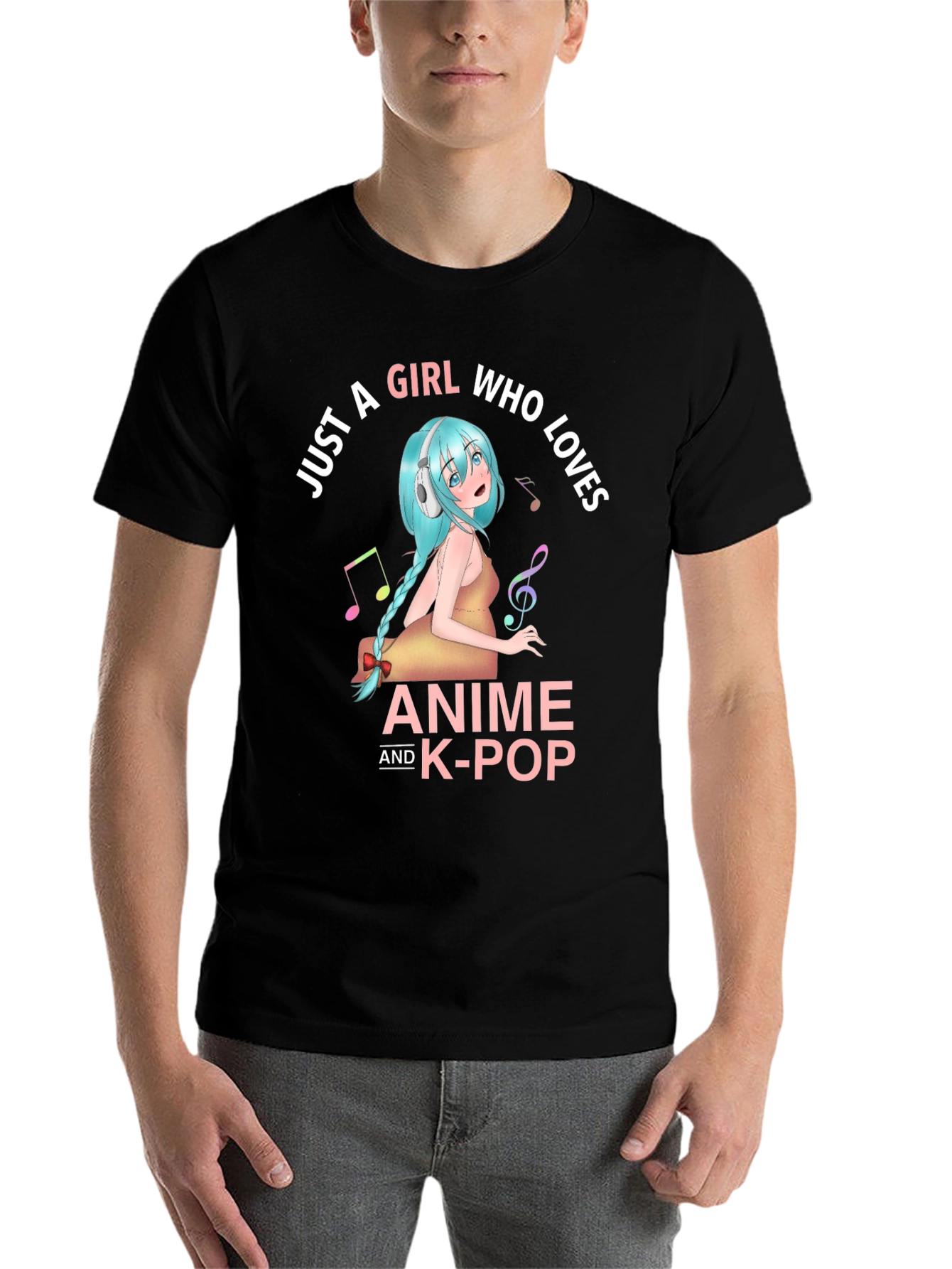 Black Anime & K-Pop Girl T-Shirt - Music Lover Tee view 7