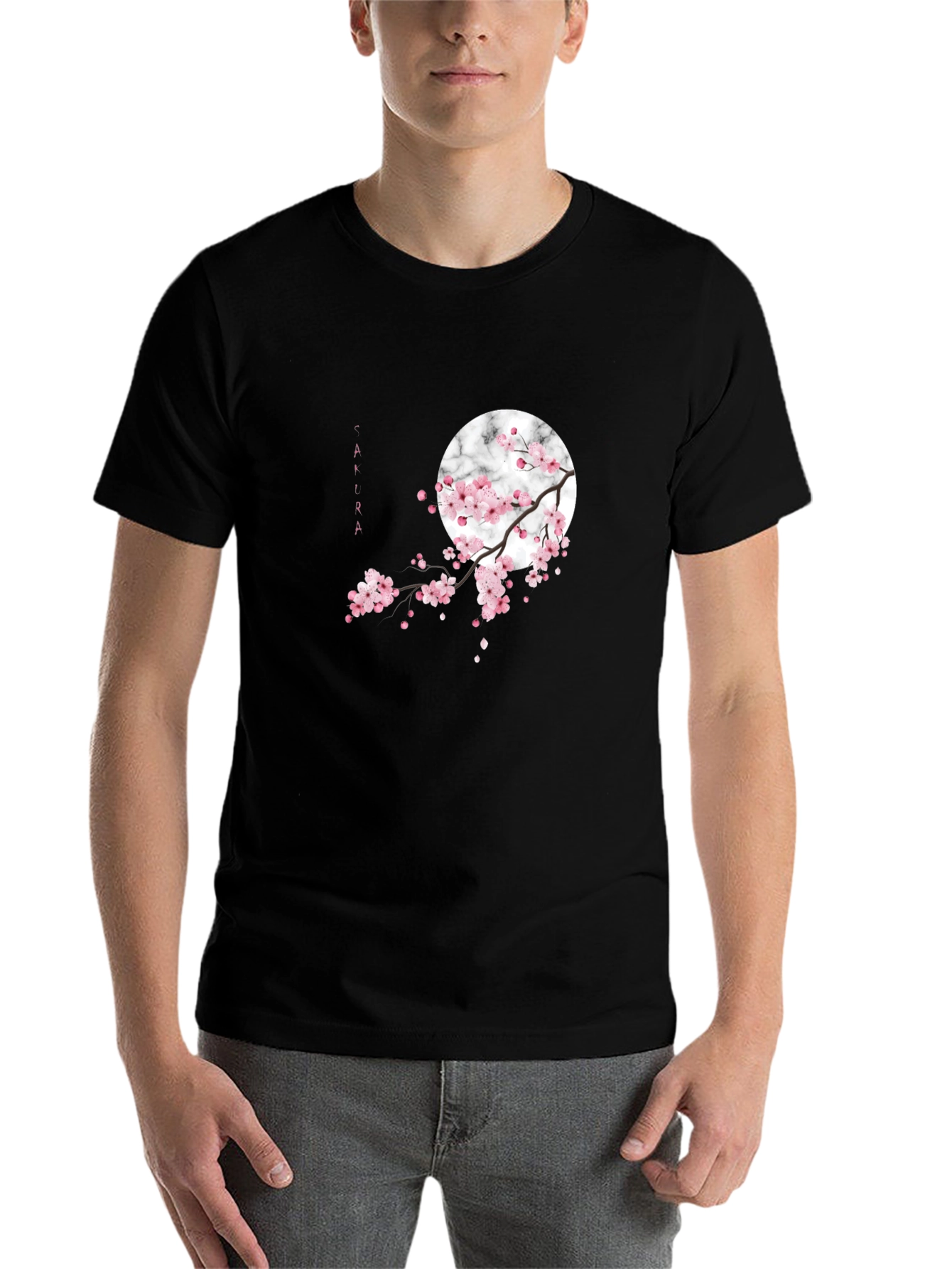 Black Sakura Blossom Graphic Tee - Black Cotton Casual Shirt view 7