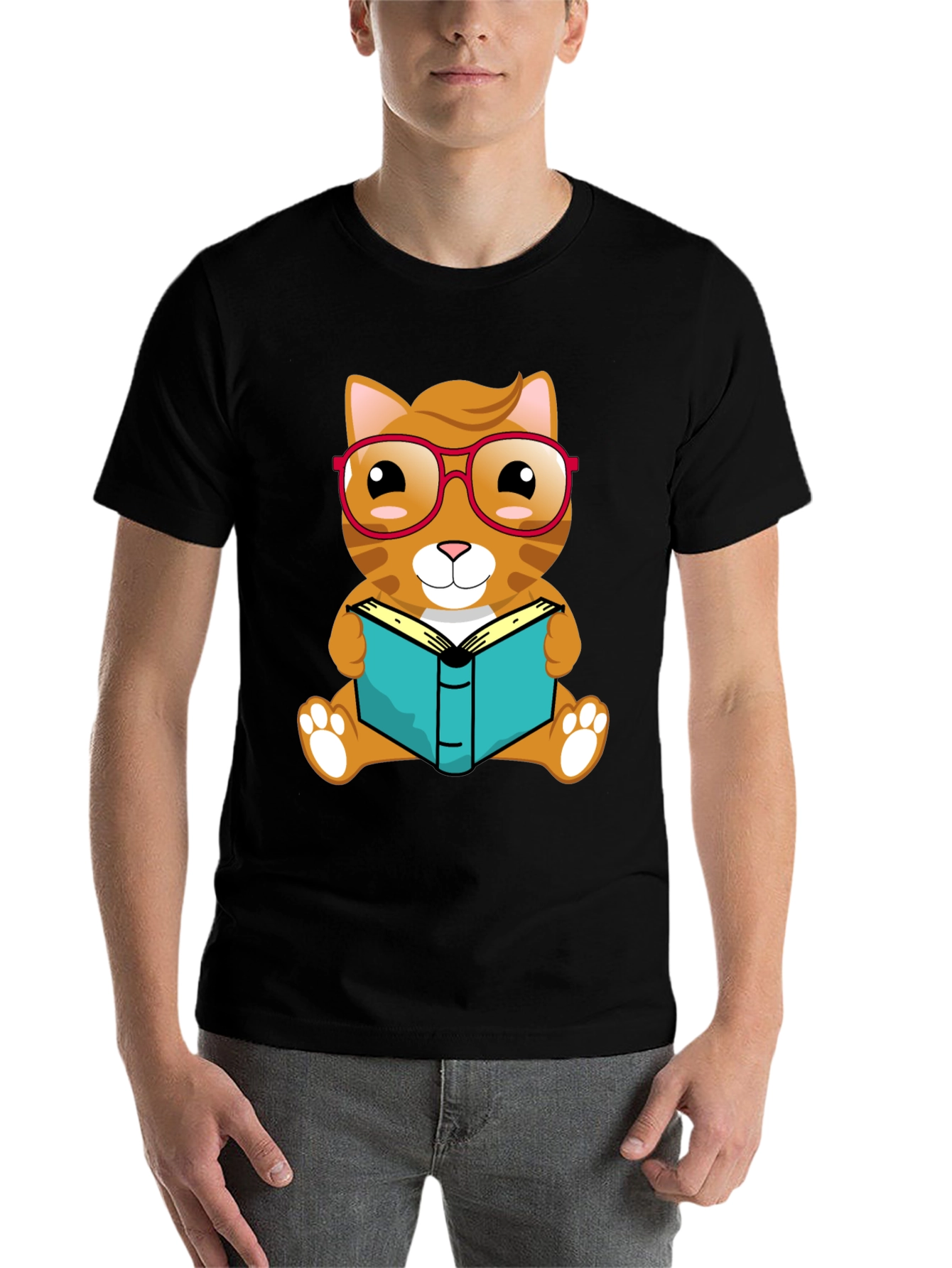 Black Bookworm Cat T-Shirt view 7