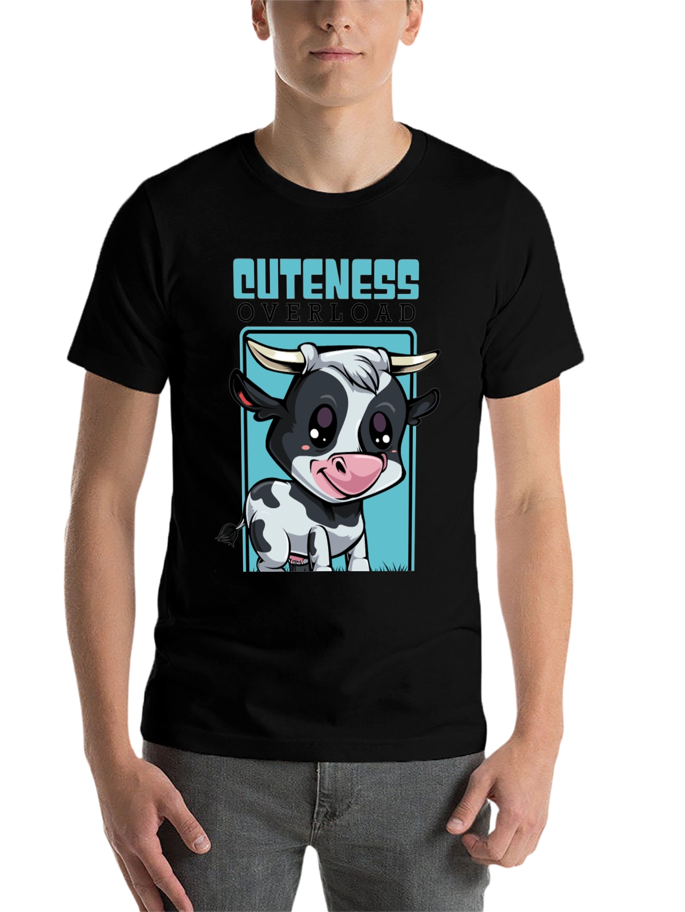 Black Cute Cow Cuteness Overload Graphic T-Shirt view 7