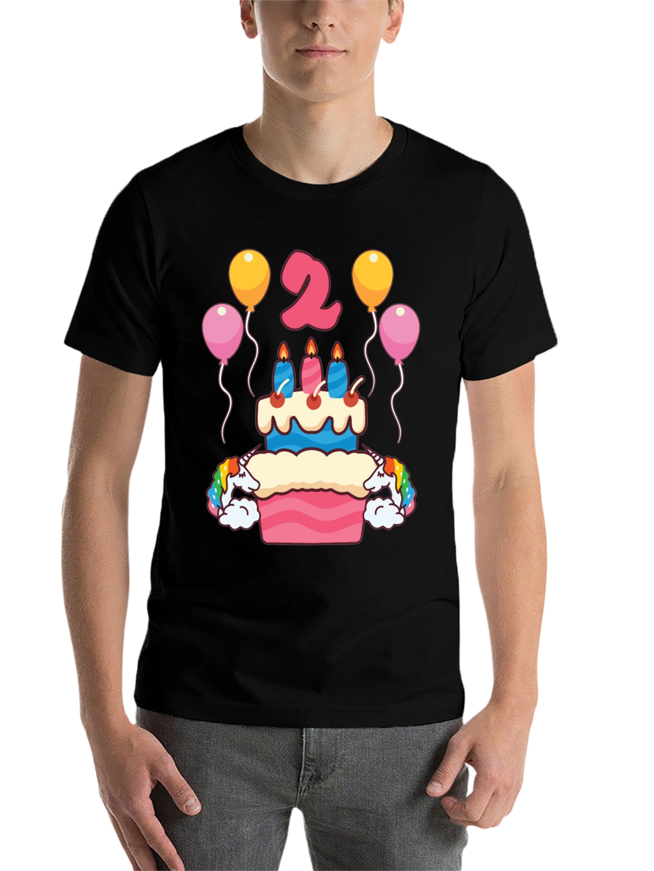Black Unicorn 2nd Birthday Party T-Shirt view 7