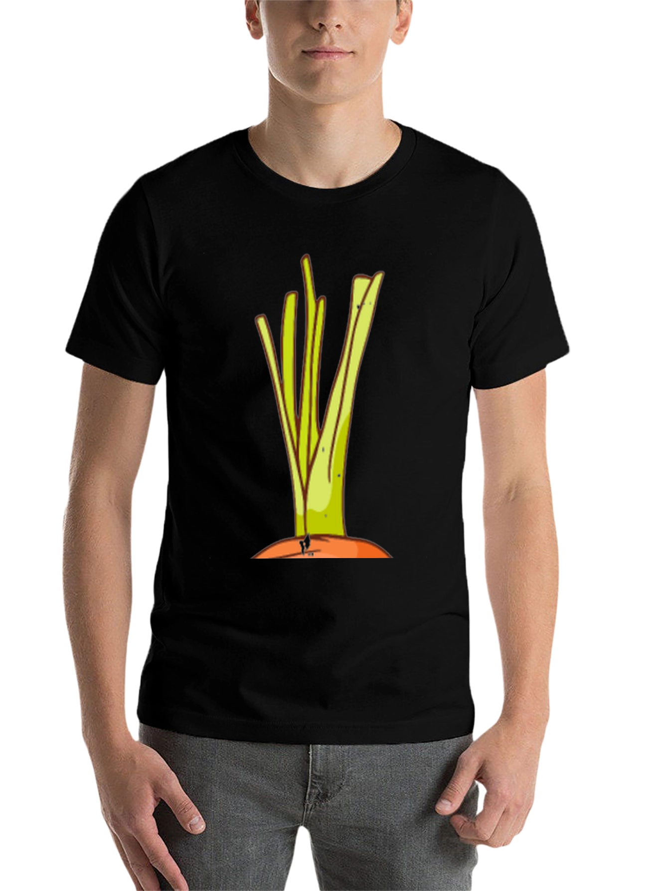 Cartoon Leek Graphic Black Tee - 7