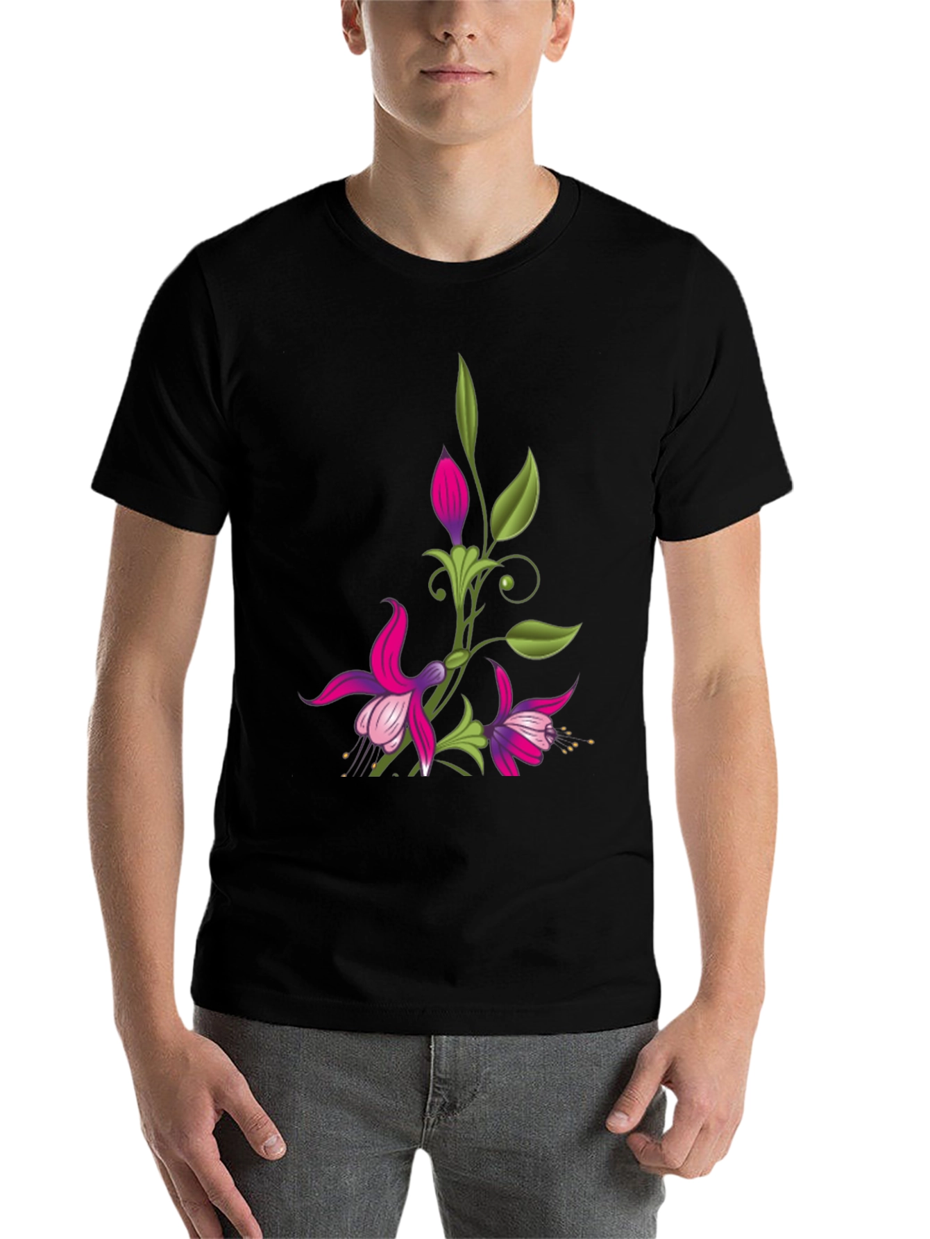 Black Floral Graphic Black T-Shirt view 7