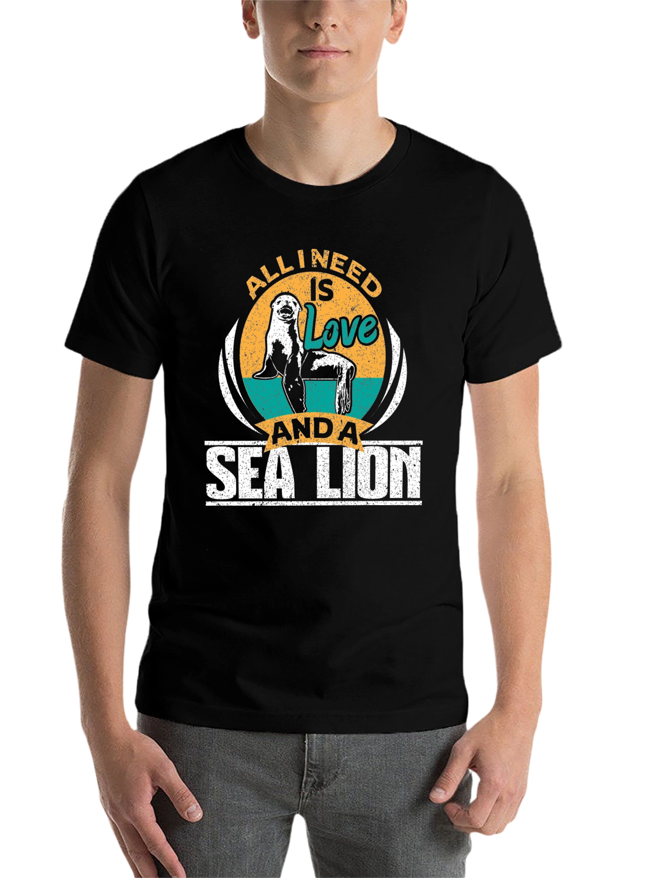 Black All I Need Is Love And A Sea Lion T-Shirt view 7