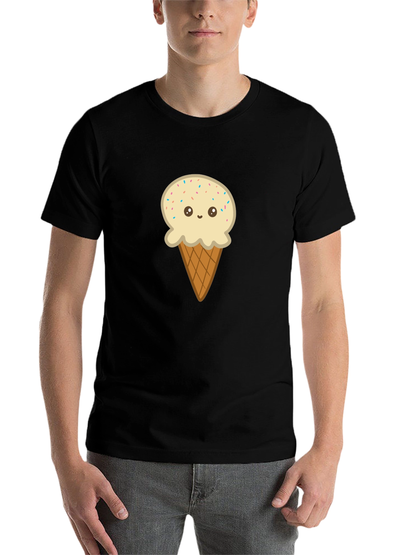 Black Ice Cream Cone Graphic Tee - Black Cotton T-Shirt view 7