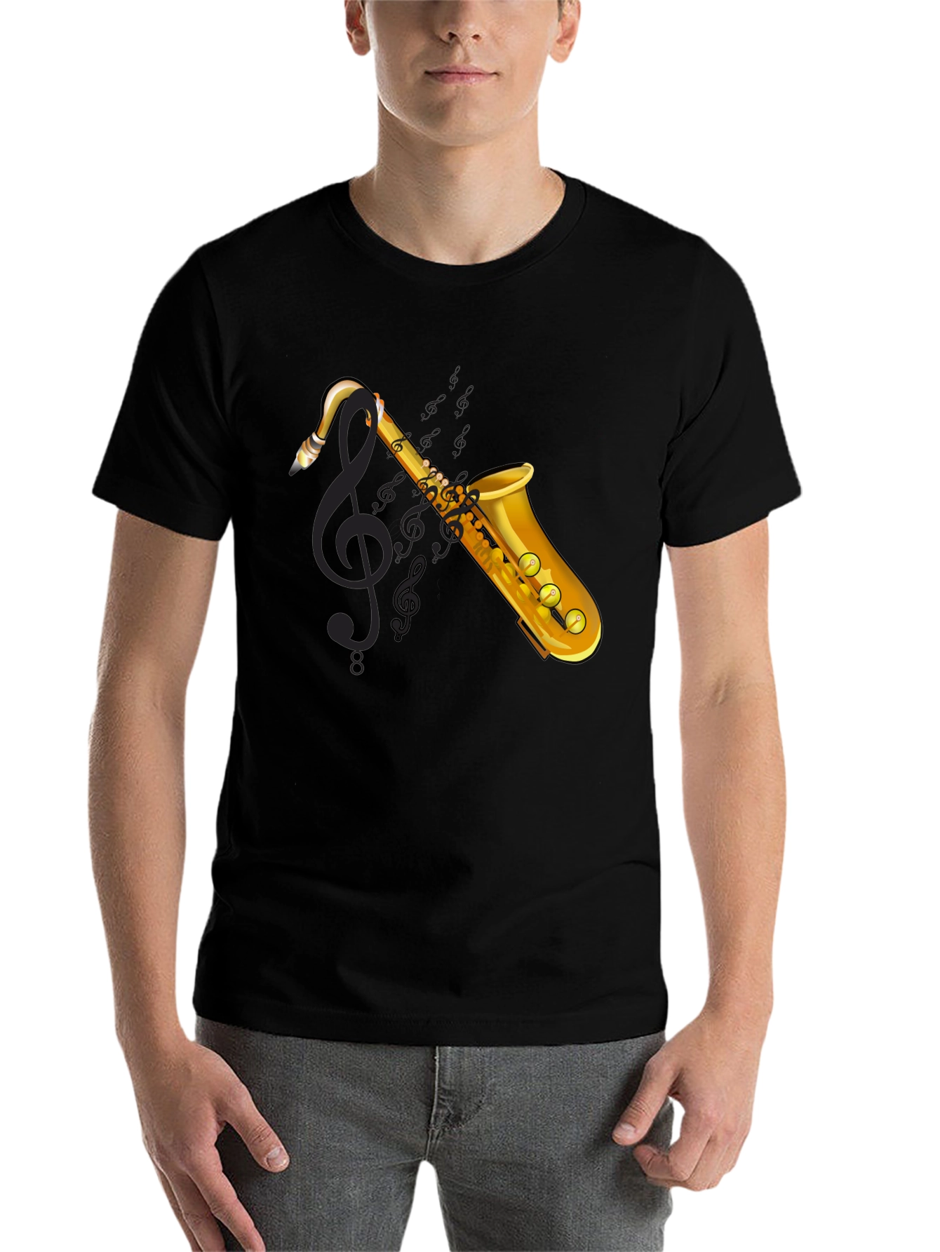 Black Saxophone Graphic Tee - Music Lover's T-Shirt view 7