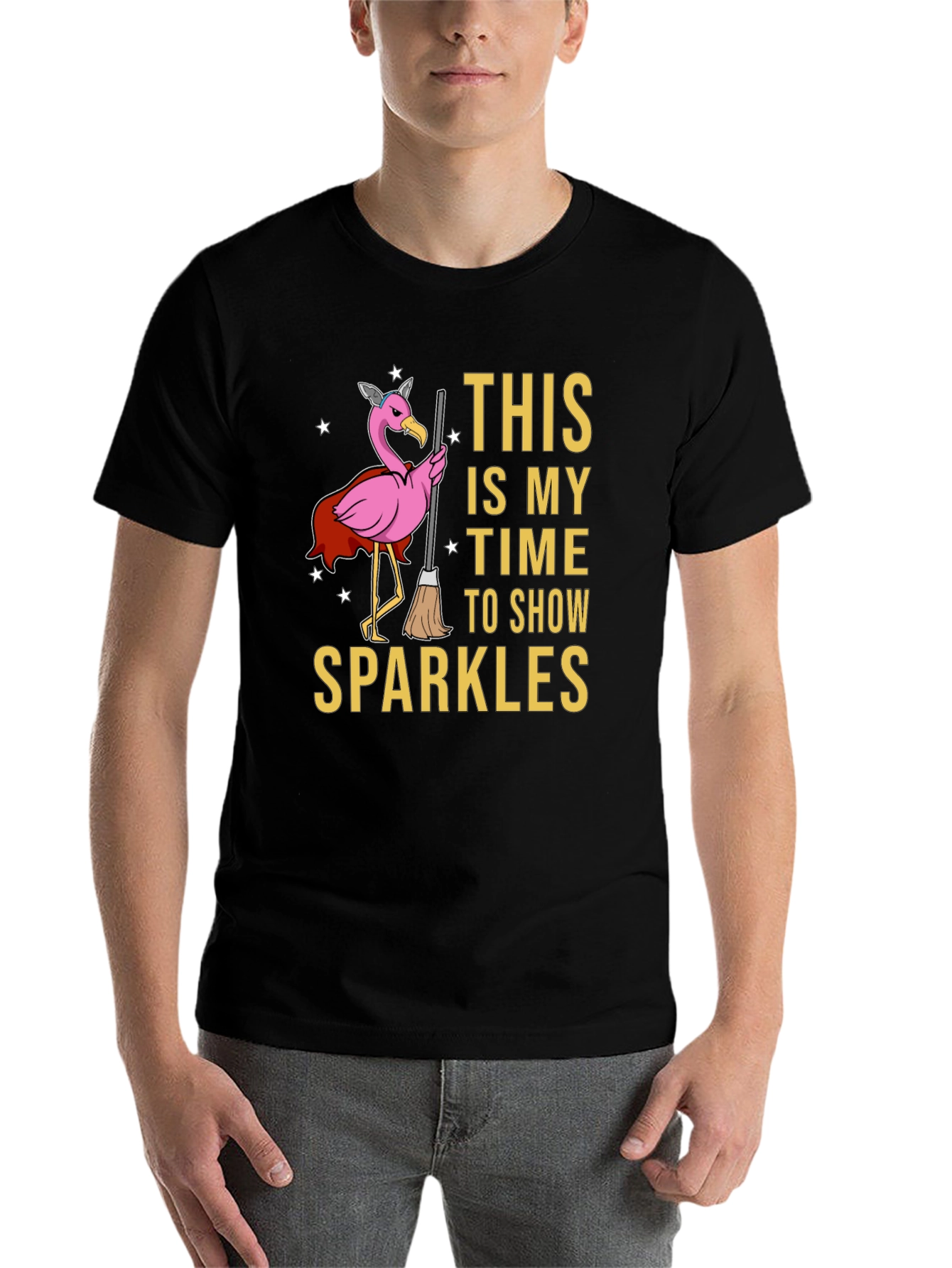 Black Sparkle Time Flamingo T-Shirt view 7