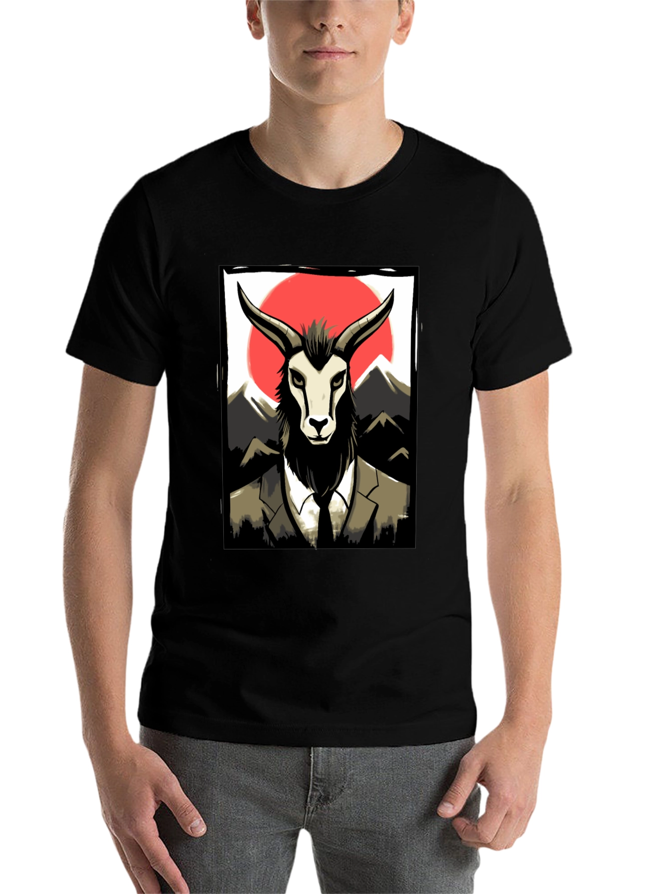 Black Goat Suit T-Shirt - Mountain Scene Tee view 7