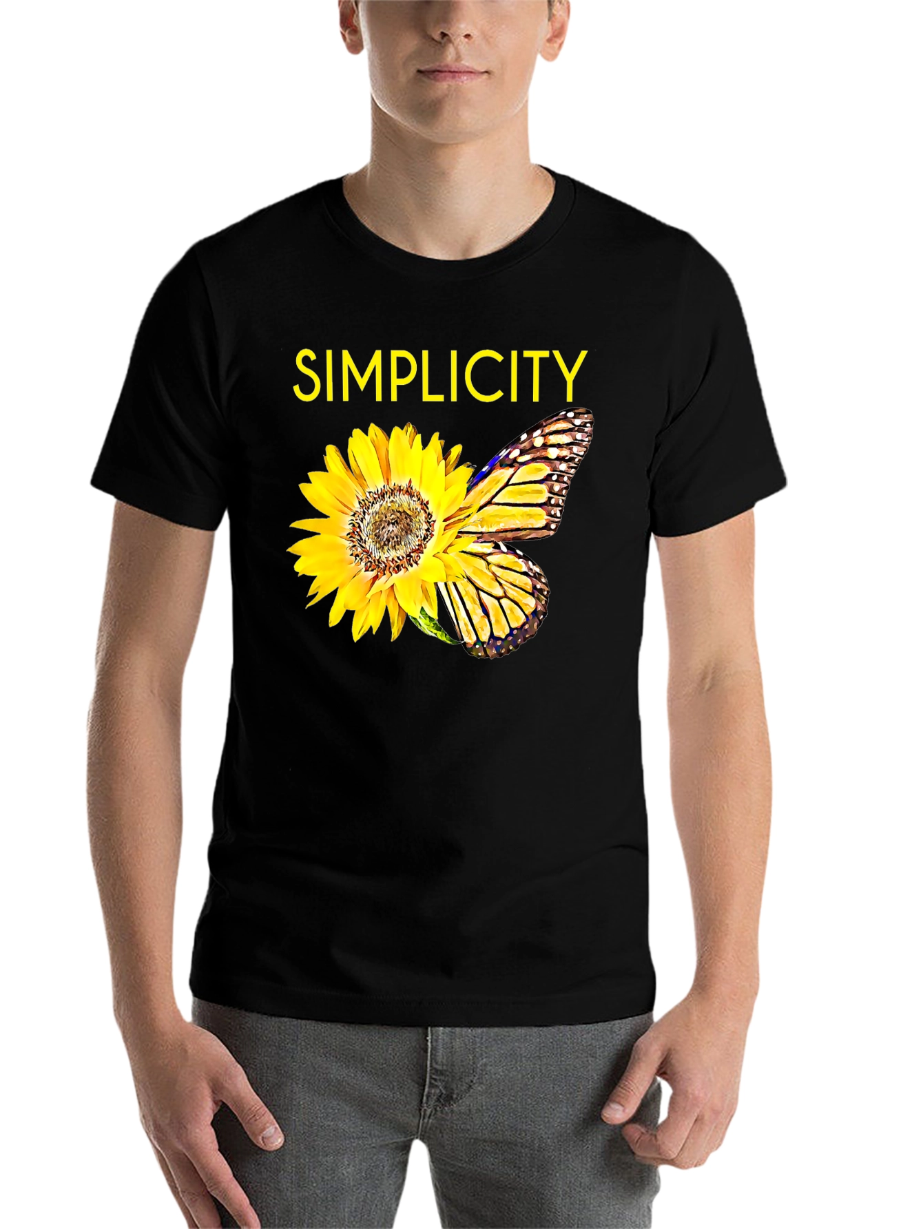 Simplicity Sunflower Butterfly Graphic Tee - Black - 7