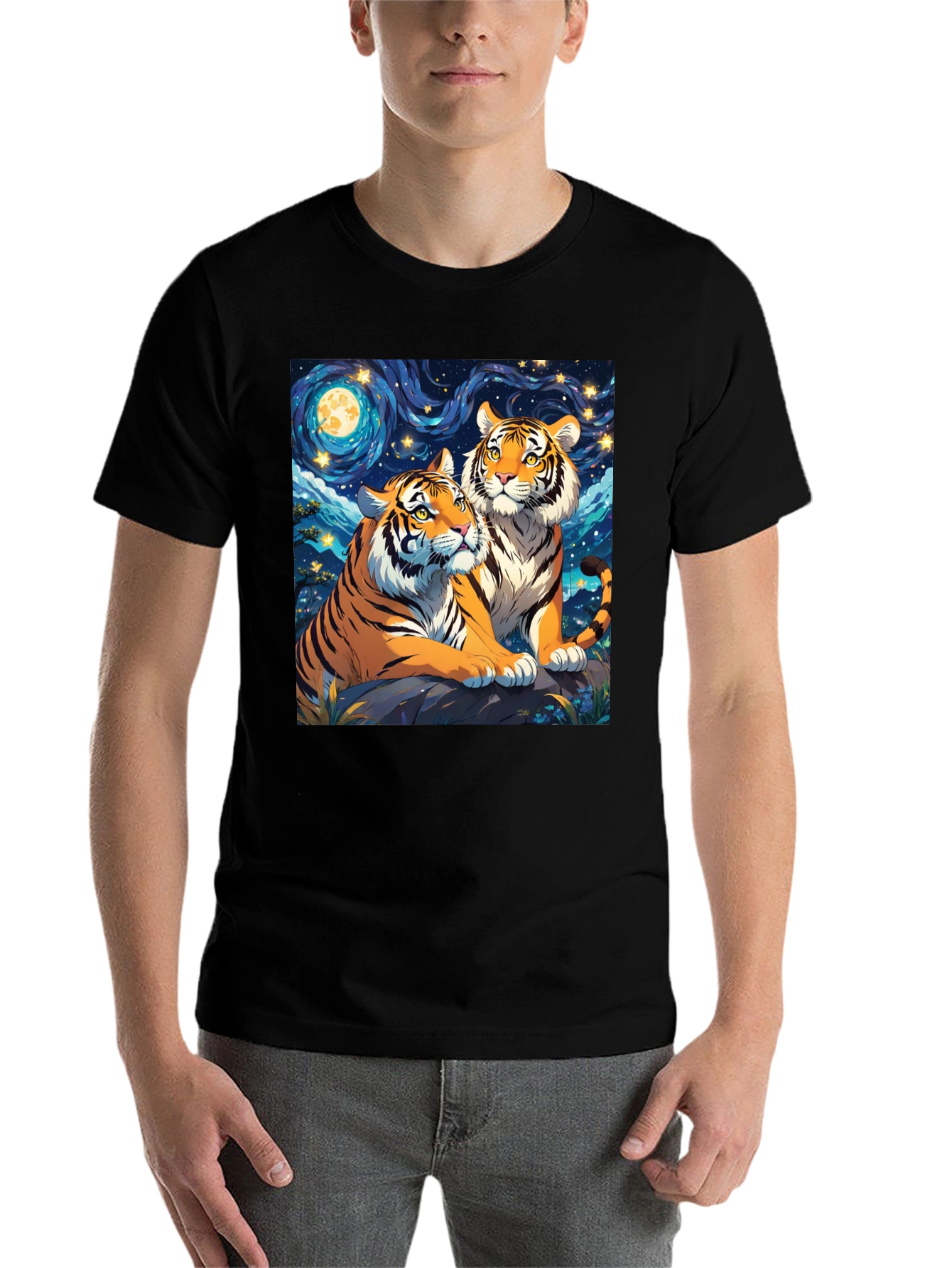 Black Tiger Lovers T-Shirt: Starry Night Design view 7