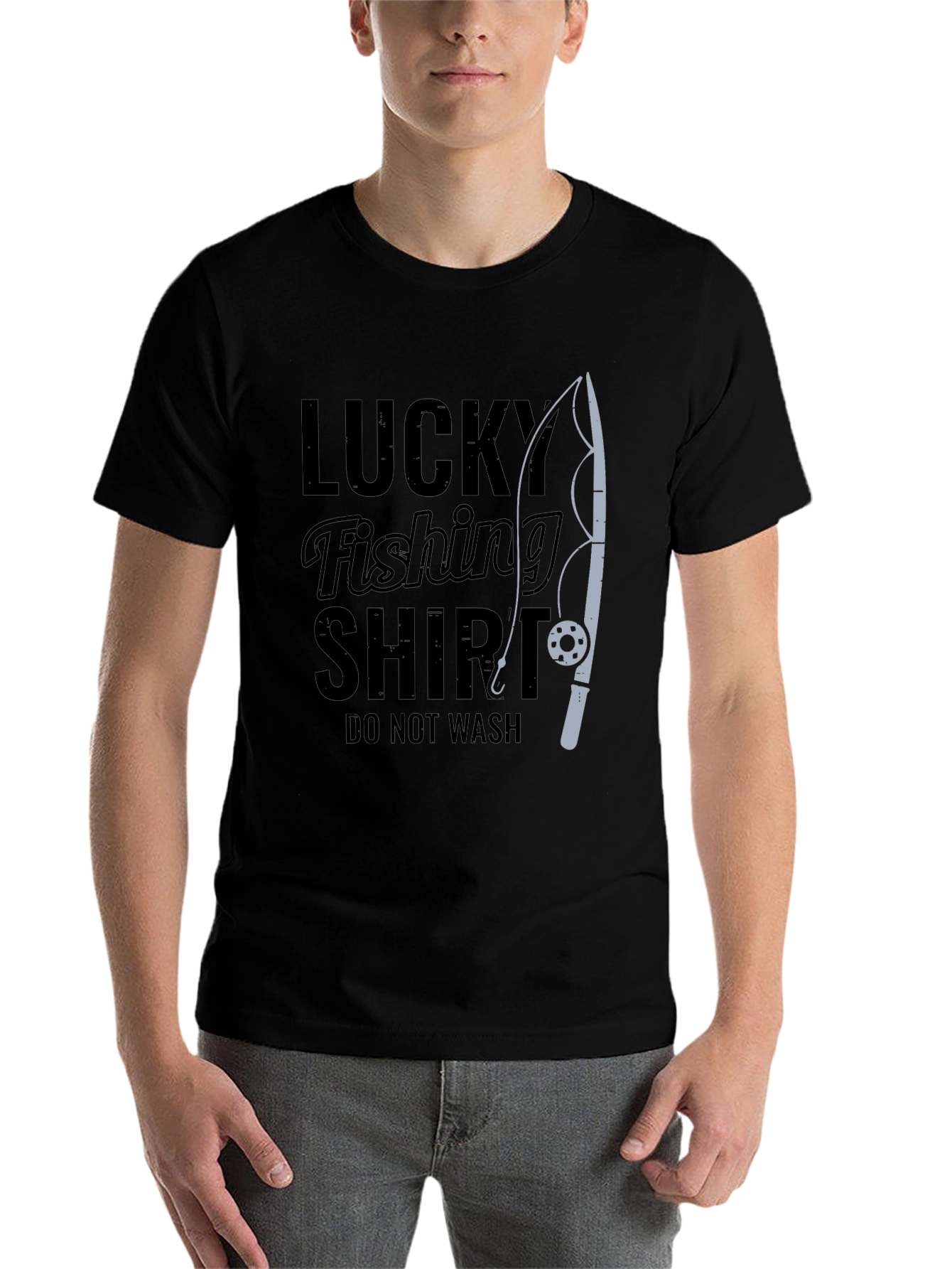 Black Lucky Fishing Shirt - Funny Graphic Tee view 7