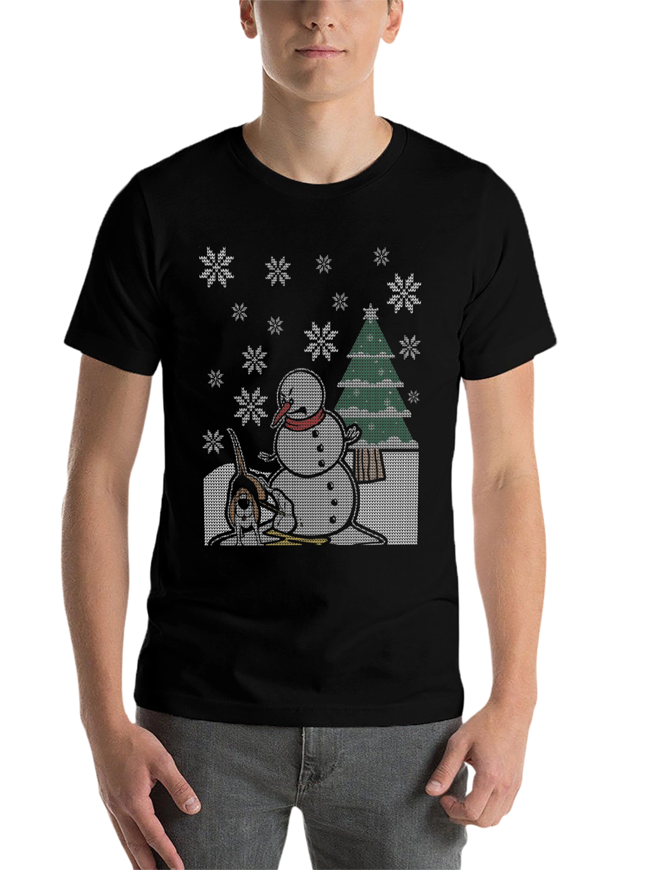 Black Funny Christmas T-Shirt Dog Snowman view 7