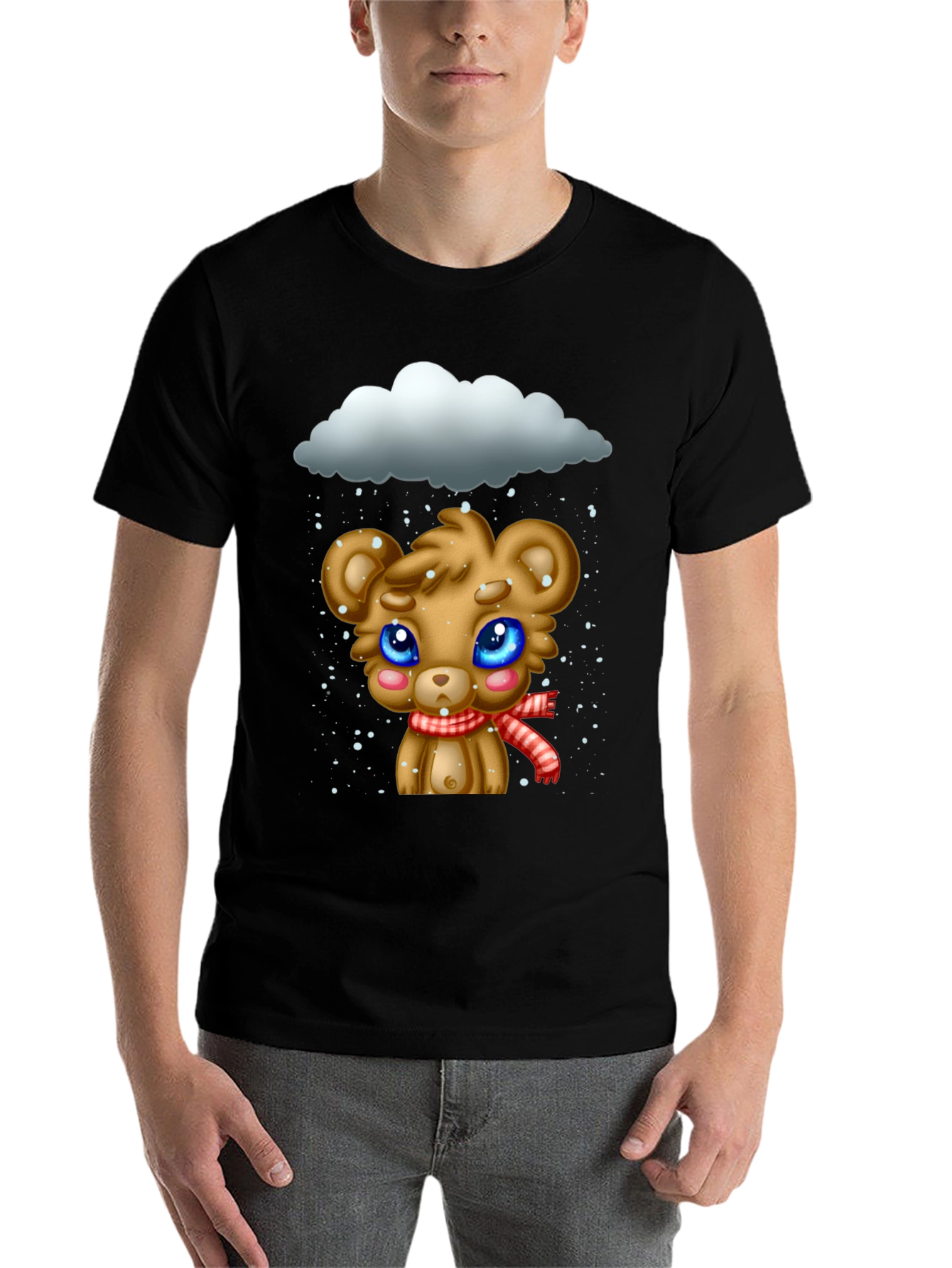 Black Cute Bear in Snow Graphic T-Shirt view 7