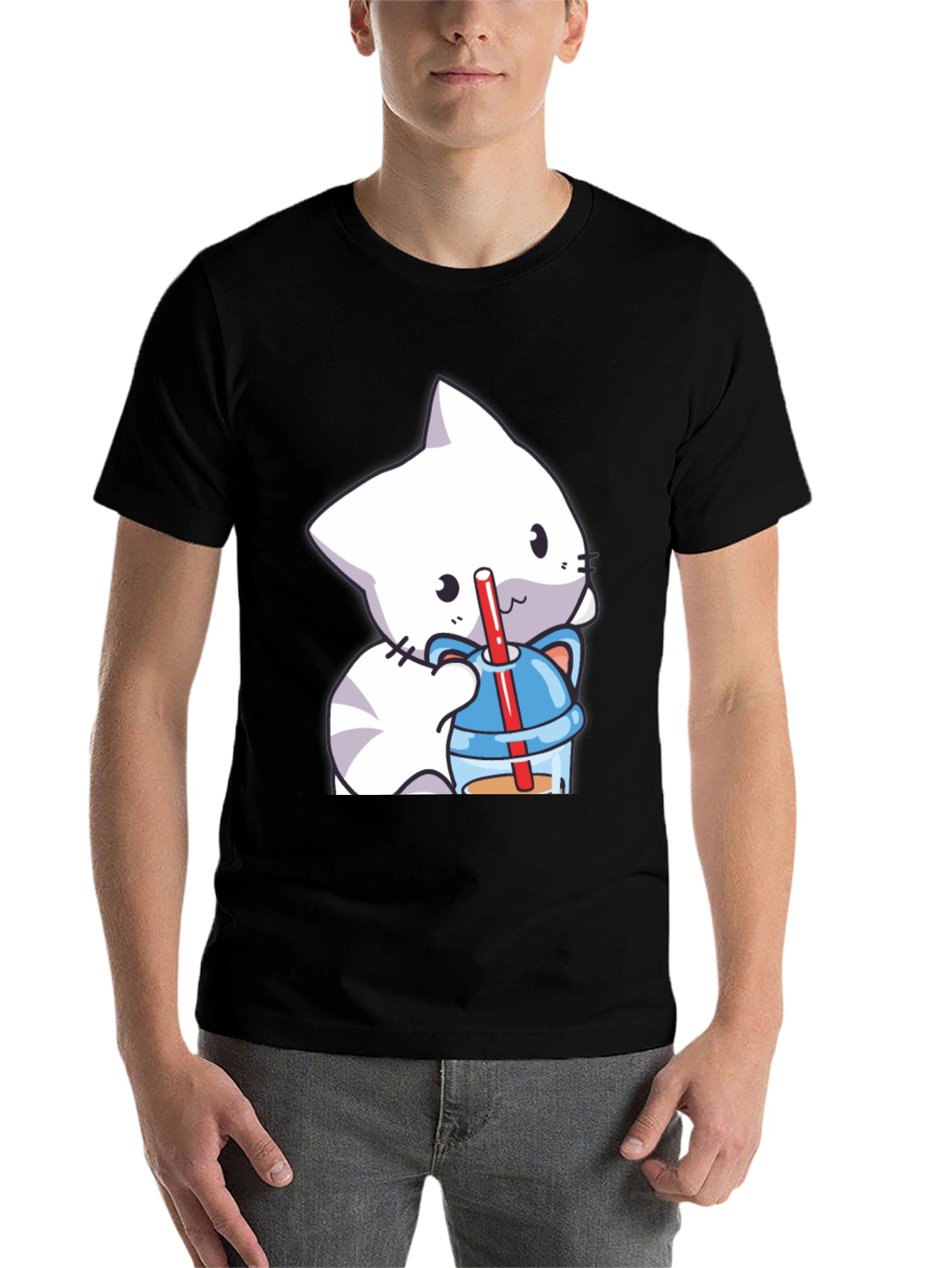 Black Cute Cat Boba T-Shirt - Kawaii Style view 7