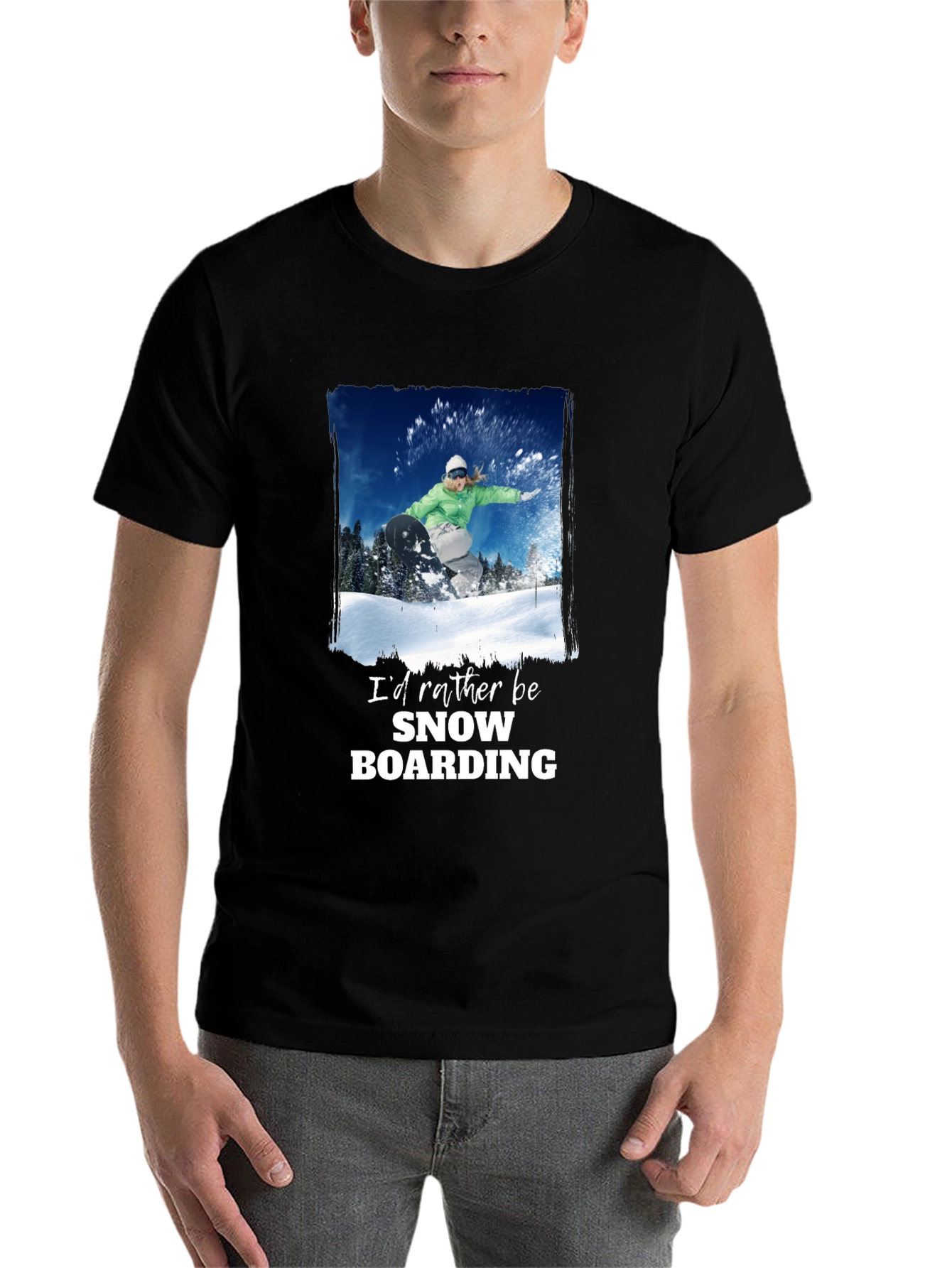 Black Snowboarding Graphic T-Shirt - Black view 7