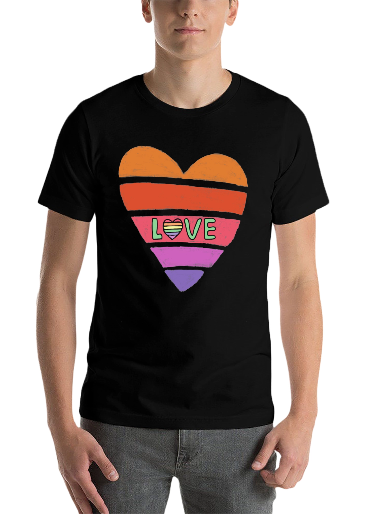 Black Rainbow Heart Love Graphic Tee view 7