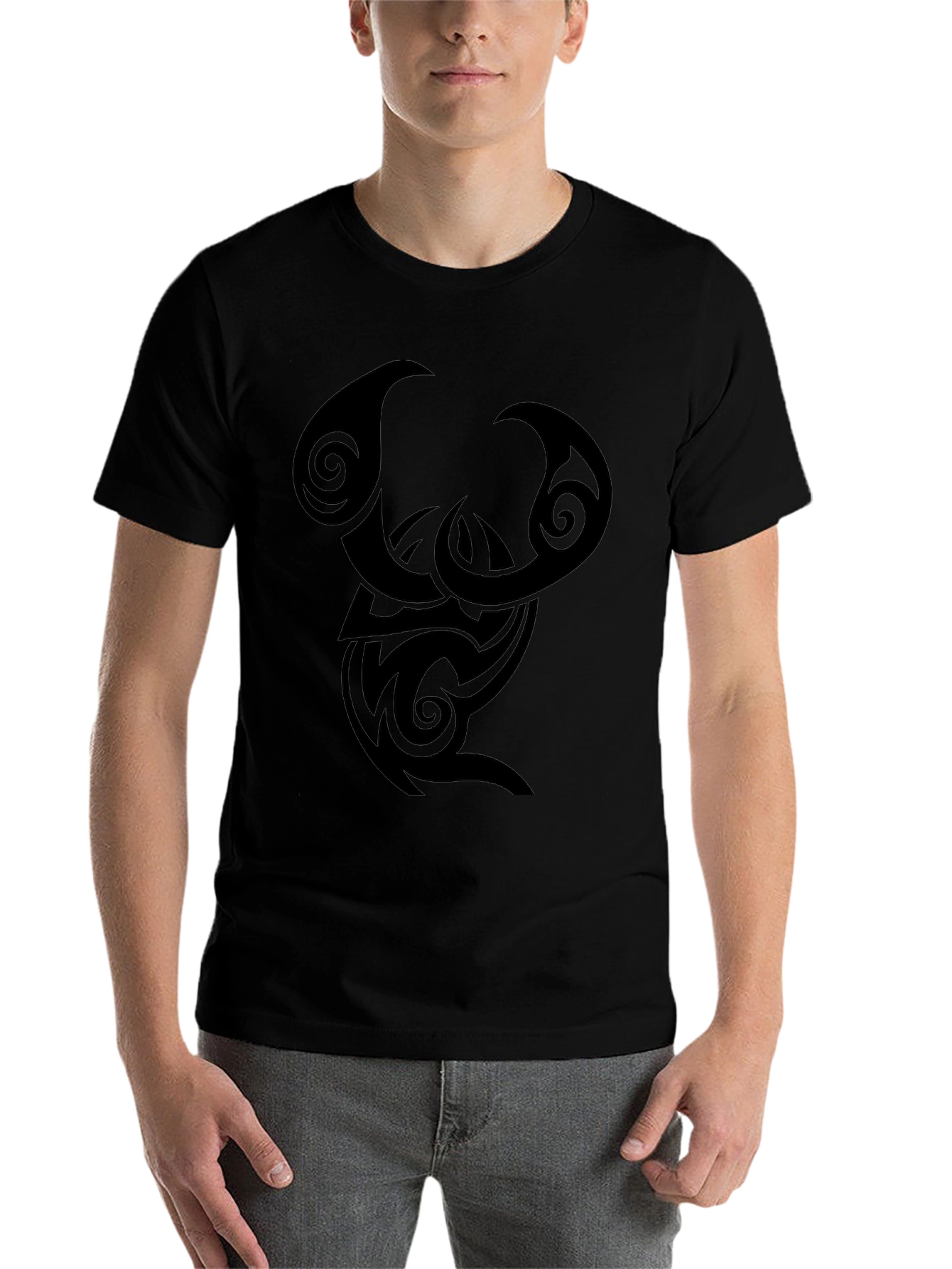 Black Tribal Design Black T-Shirt view 7