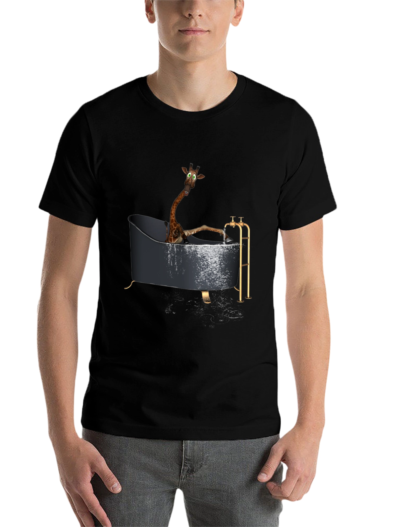 Black Giraffe in Bathtub Novelty T-Shirt view 7