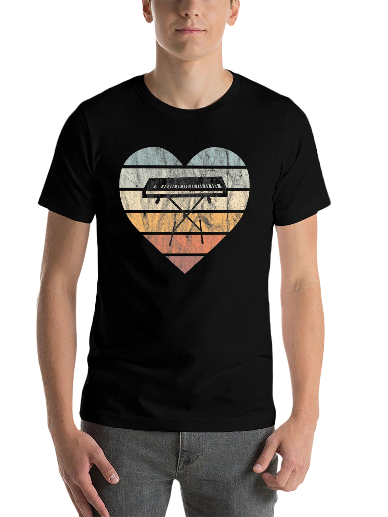 Black Vintage Keyboard Heart T-Shirt - Music Lover Tee view 7