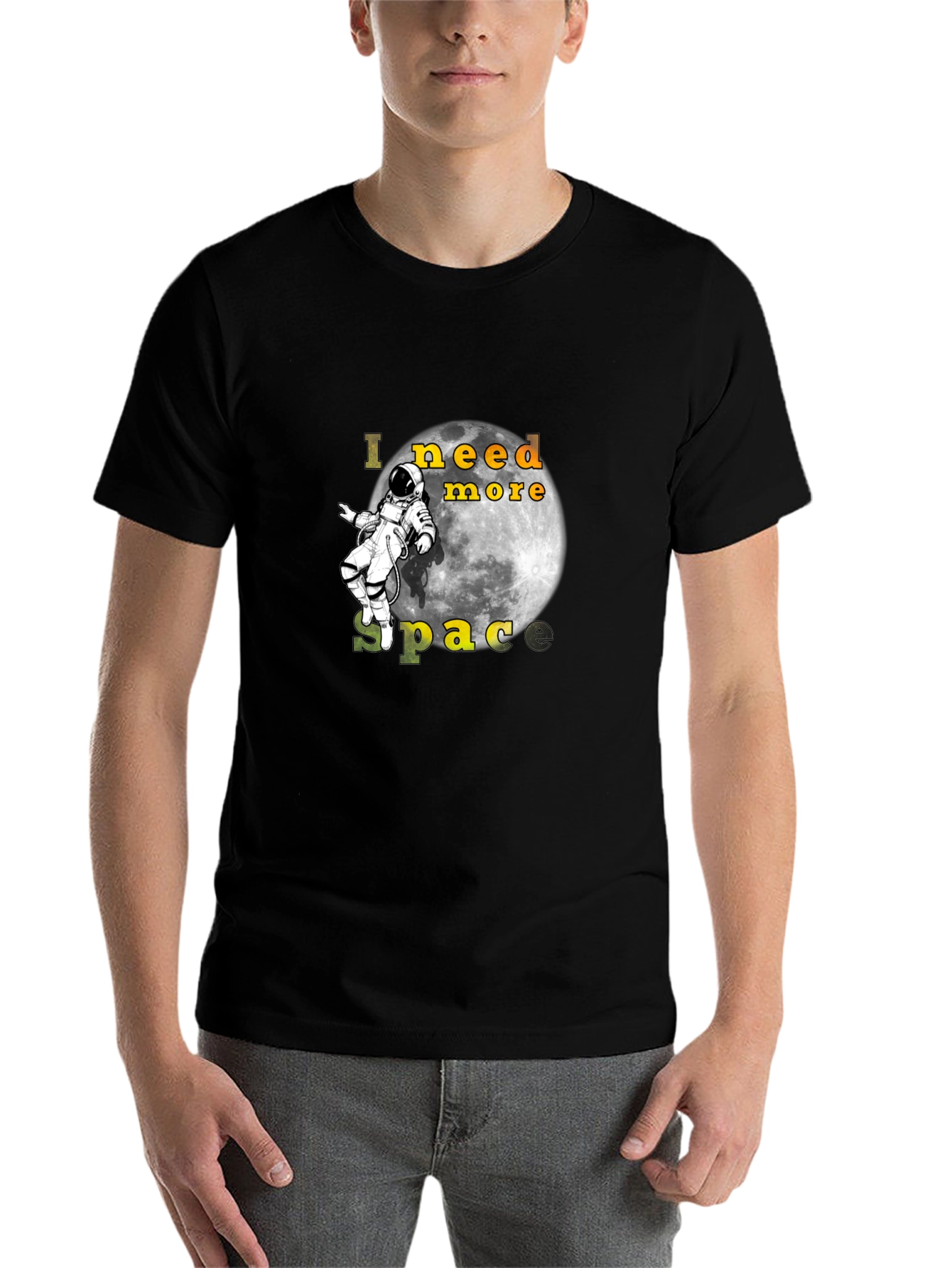 Black I Need More Space Black T-Shirt Astronaut Moon view 7