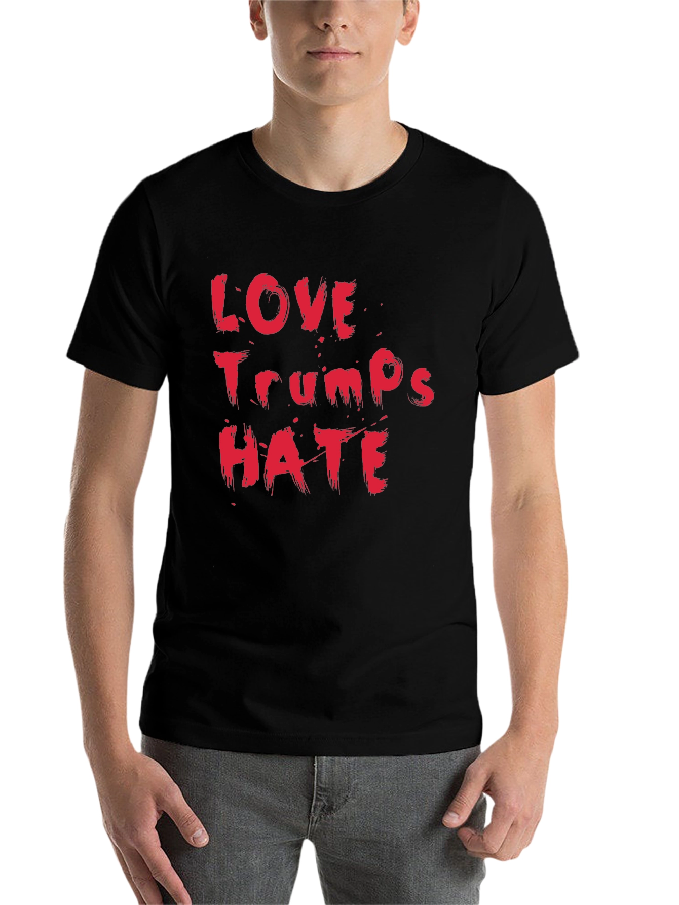 Black Love Trumps Hate Black Cotton T-Shirt view 7