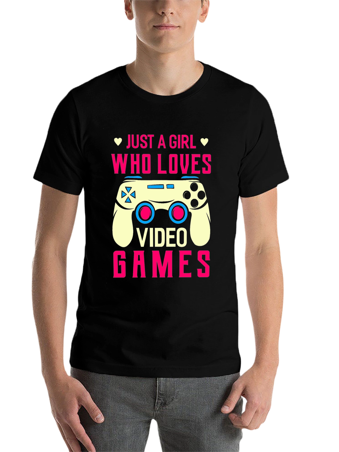 Black Just A Girl Who Loves Video Games T-Shirt view 7