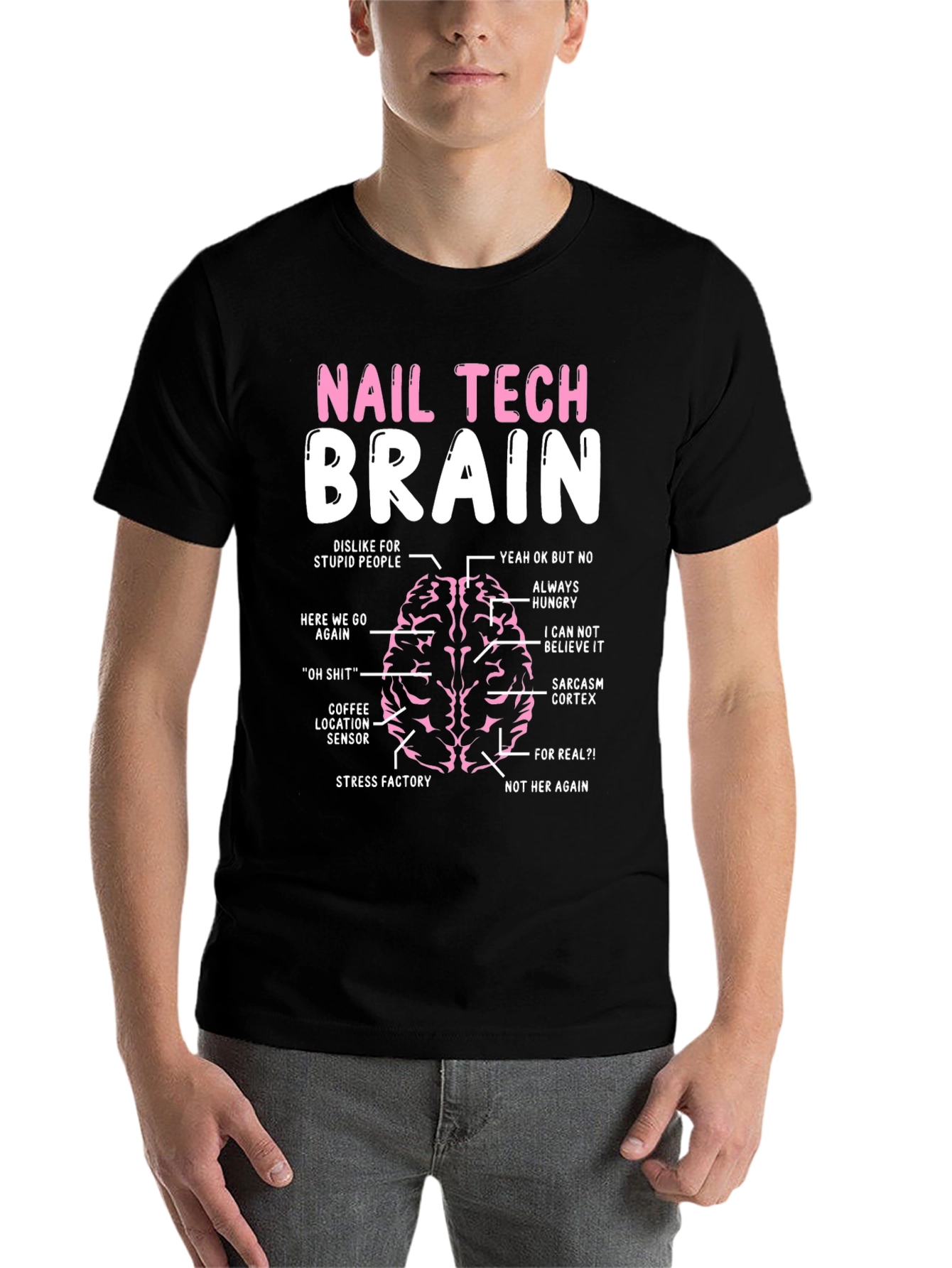 Black Nail Tech Brain T-Shirt Funny Manicure Artist Tee view 7