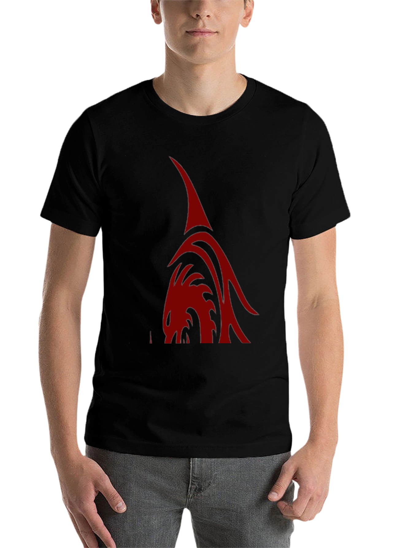 Black Men's Black T-Shirt with Red Dragon Graphic view 7