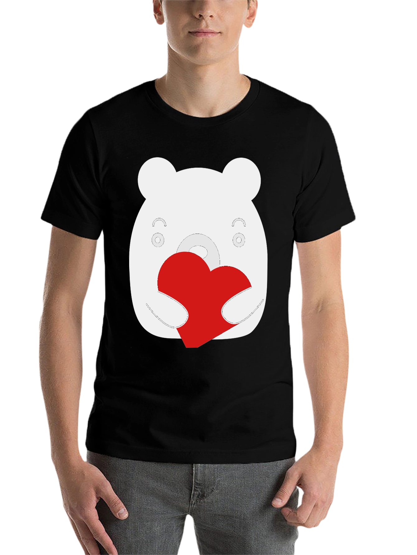 Black Cute Bear Heart Graphic Black T-Shirt view 7