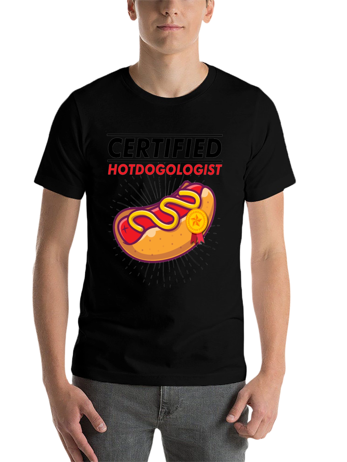 Black Certified Hotdogologist T-Shirt - Funny Foodie Tee view 7