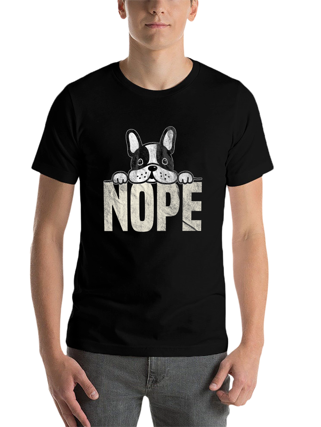 Black Nope Dog T-Shirt - Funny Graphic Tee view 7
