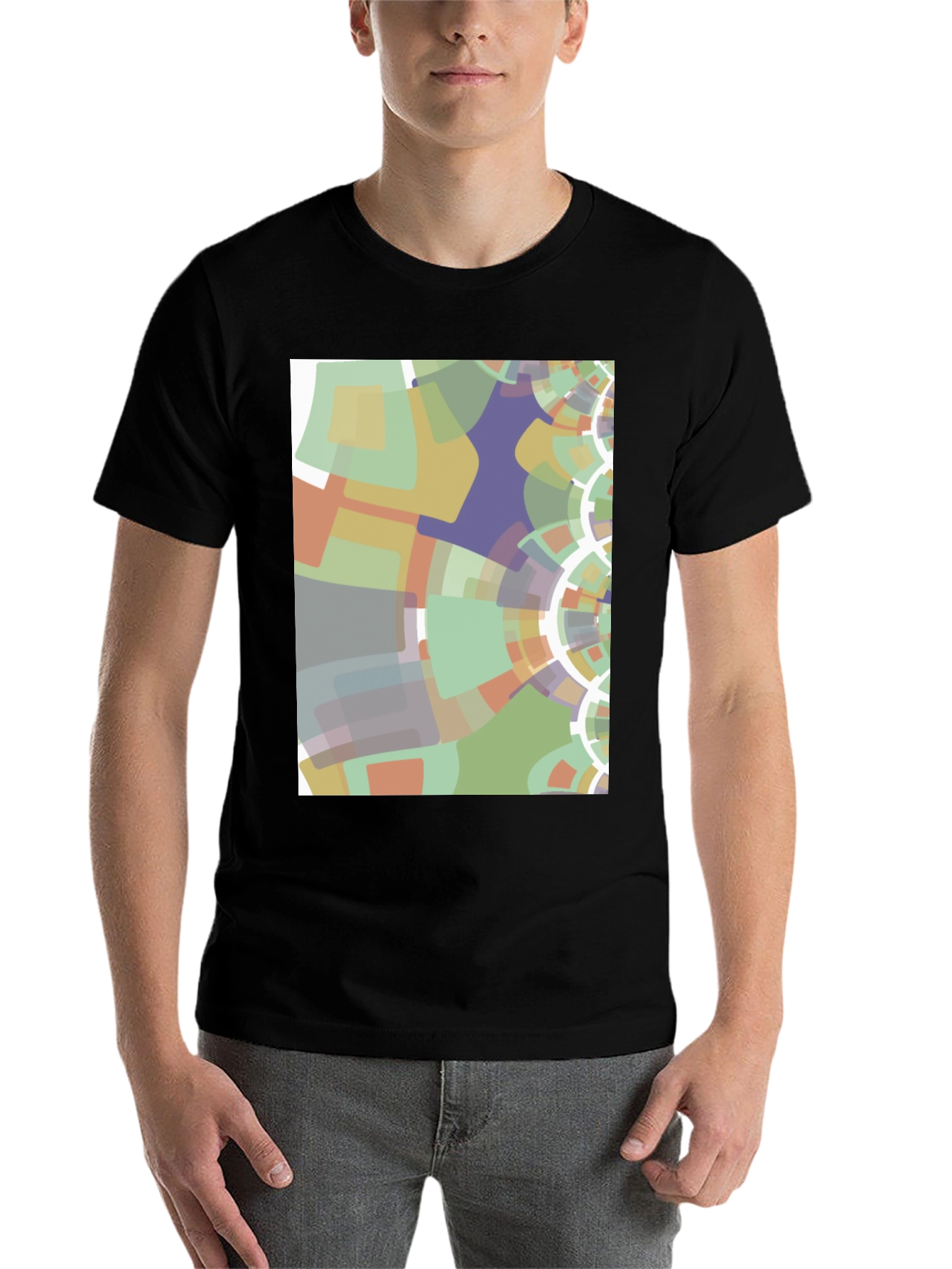 Black Abstract Geometric Graphic Print Black T-Shirt view 7