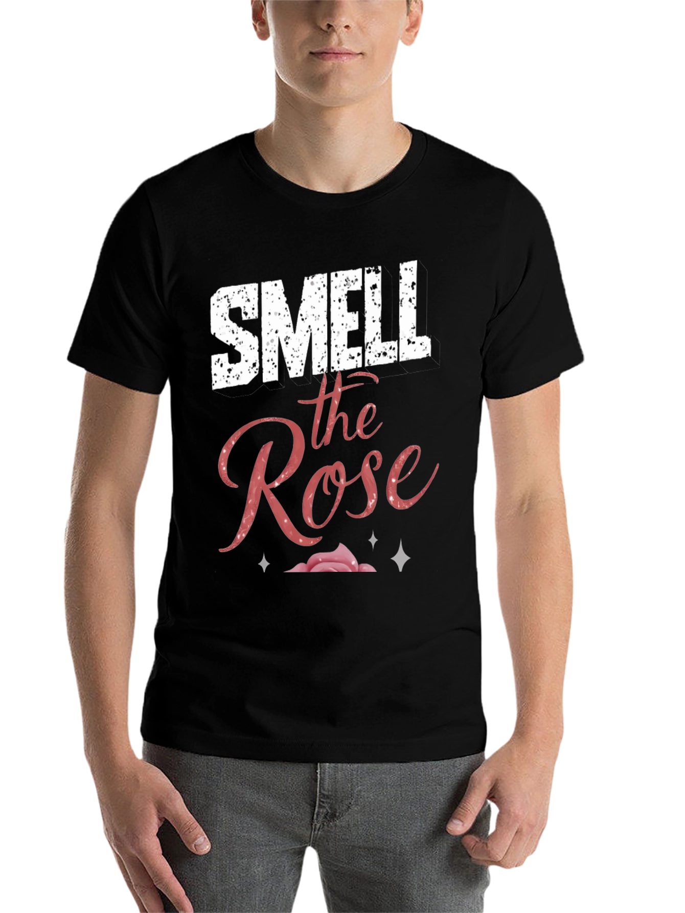 Black Smell the Rose Graphic Tee - Black Cotton Casual Top view 7