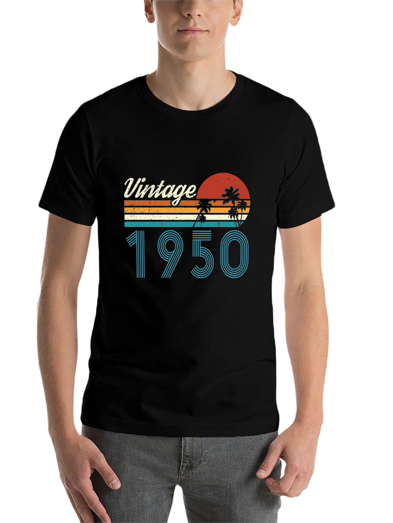 Black Vintage 1950 Palm Tree Graphic T-Shirt view 7