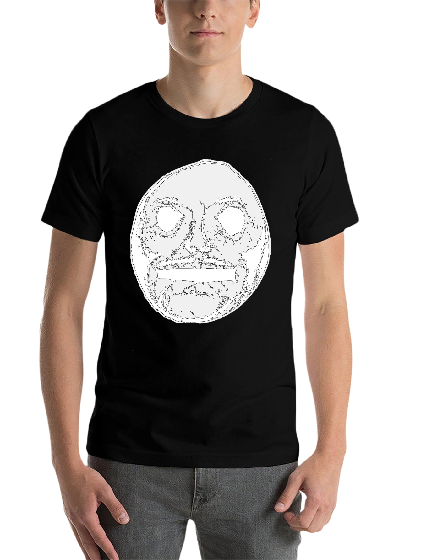 Black Men's Black Graphic Tee - Moon Face Design view 7