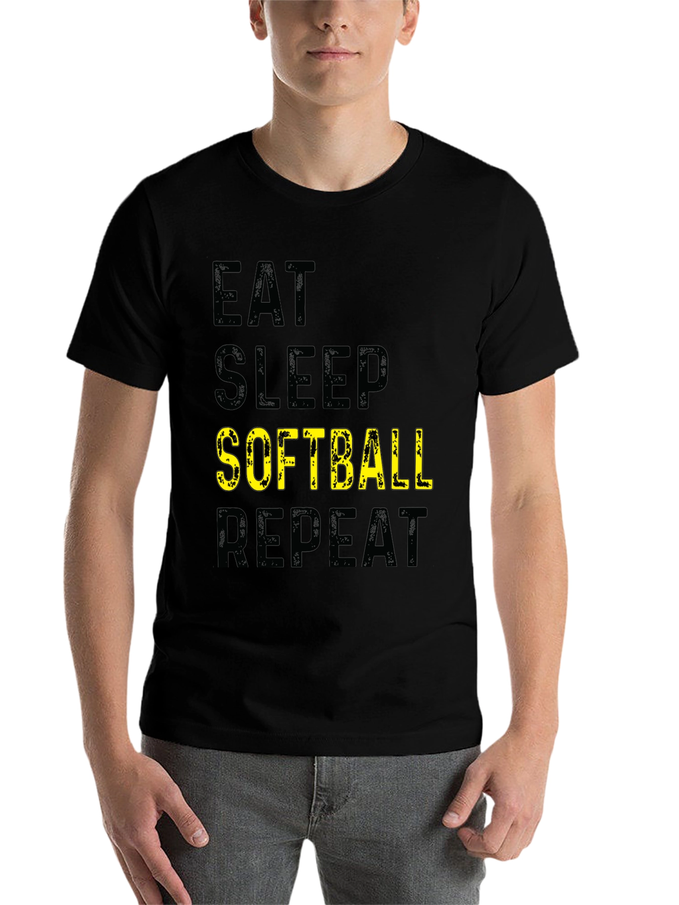 Black Eat Sleep Softball Repeat T-Shirt view 7