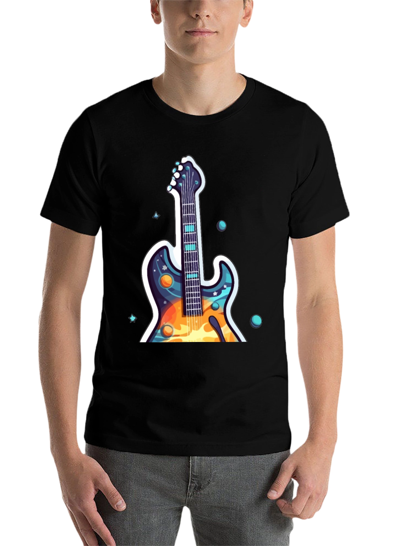 Black Cosmic Guitar Graphic Tee - Black Cotton Comfort view 7