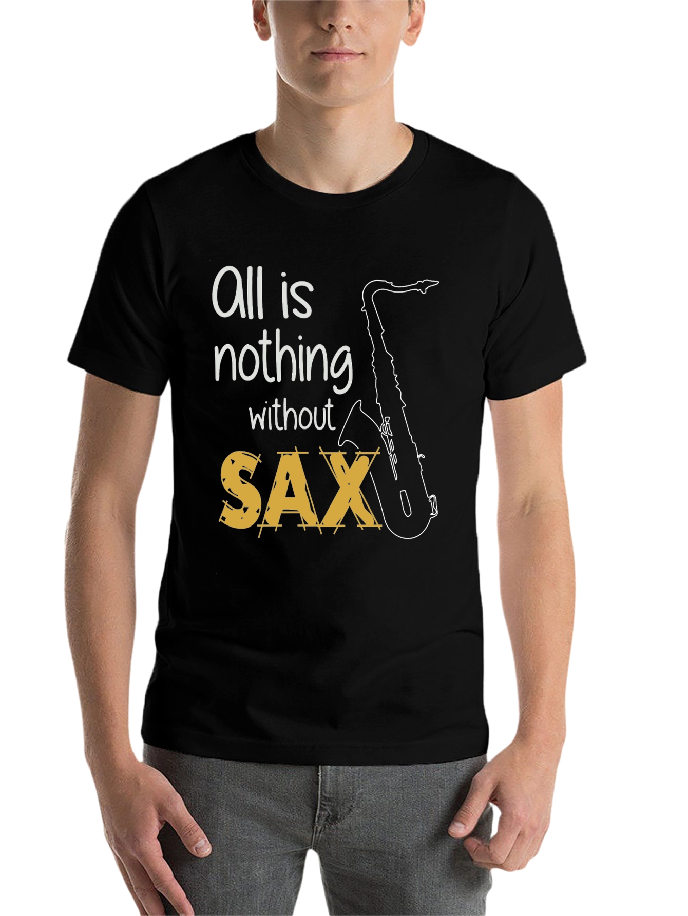 Black All is Nothing Without Sax T-Shirt view 7