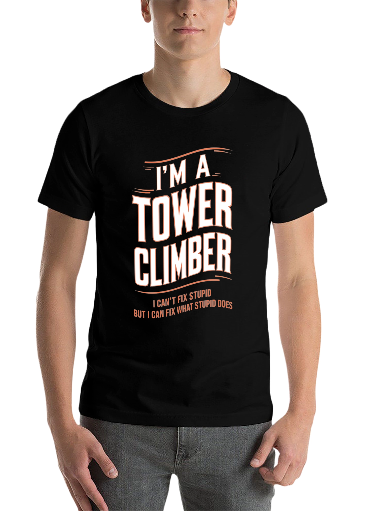Black I'm A Tower Climber Men's T-Shirt view 7