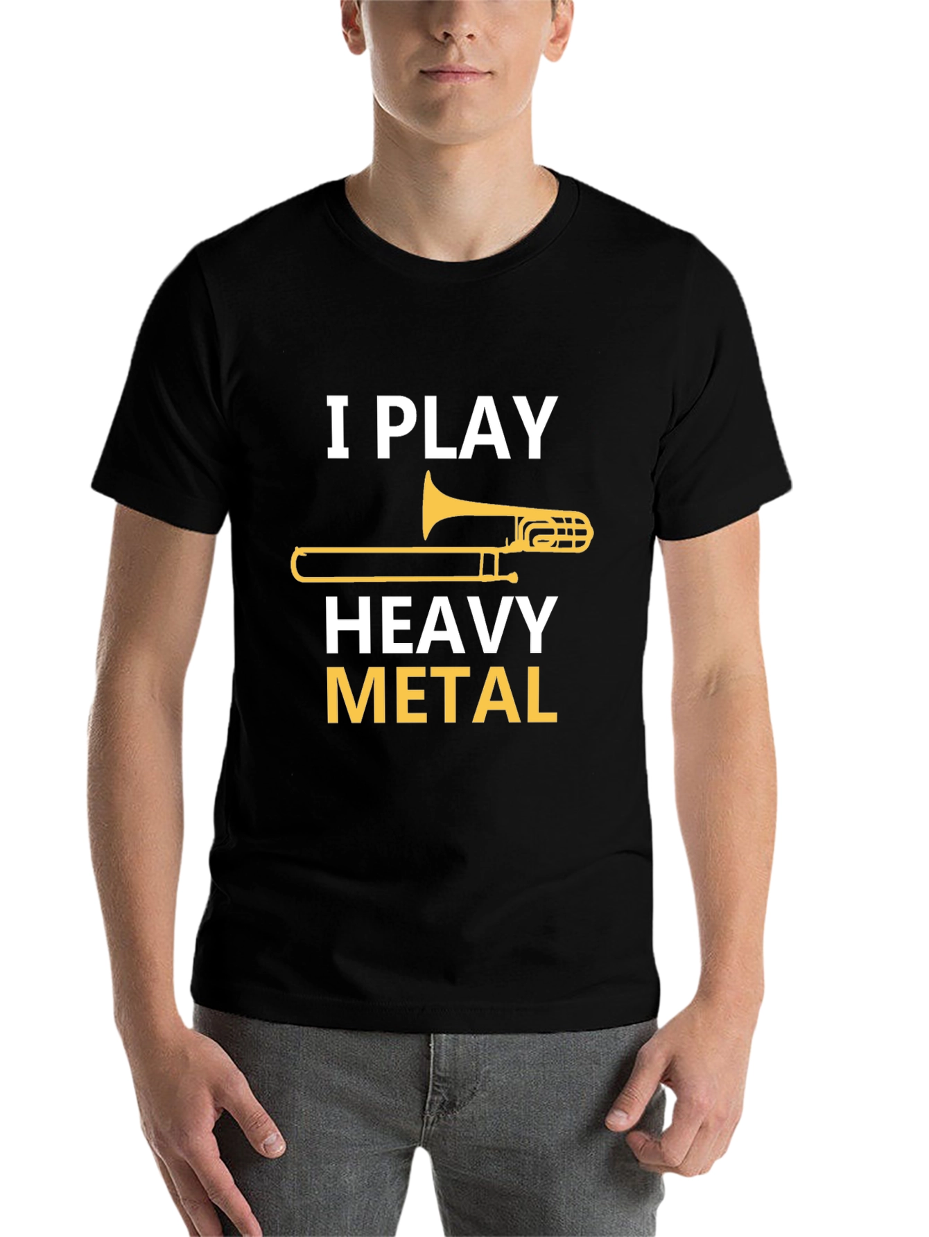 Black I Play Heavy Metal Trombone T-Shirt view 7
