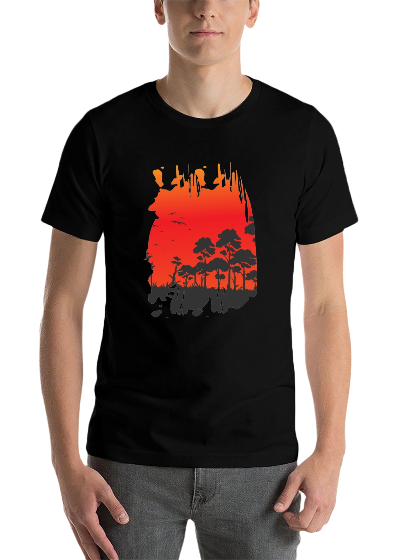 Black Red Sunset Forest Graphic Tee view 7