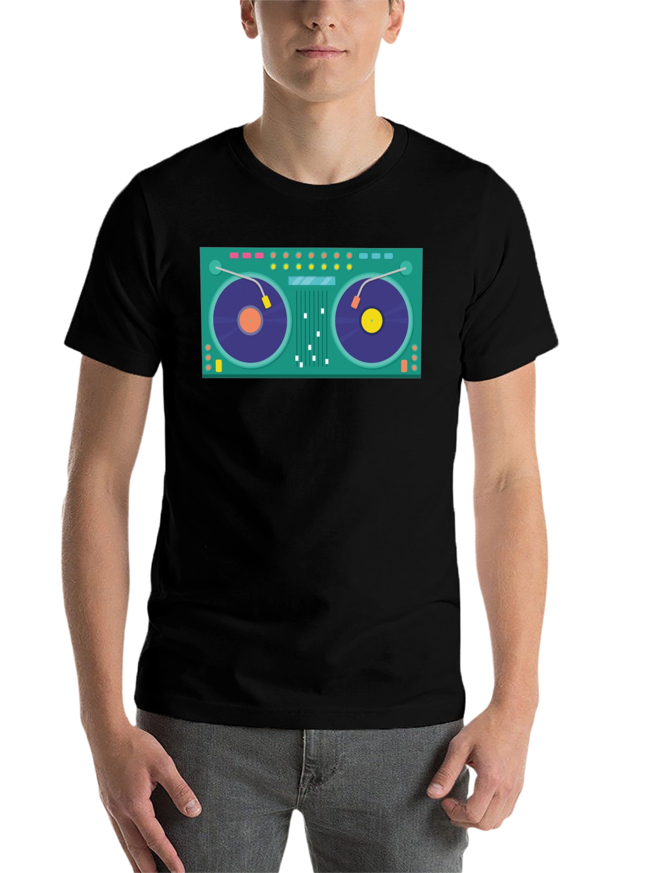 Black DJ Turntable Graphic Black T-Shirt view 7