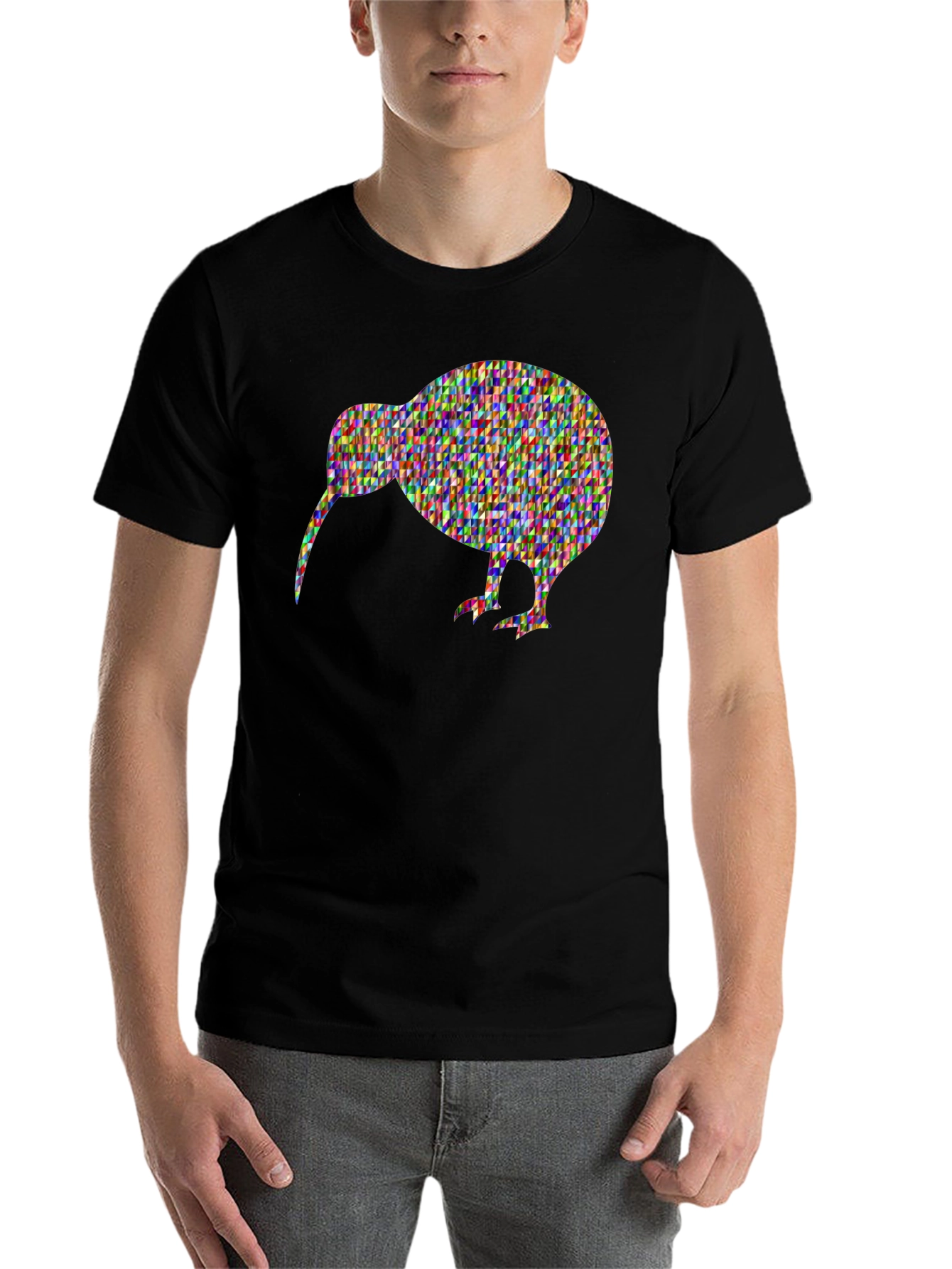 Black Kiwi Bird Mosaic Graphic Tee - Unique Black T-Shirt view 7