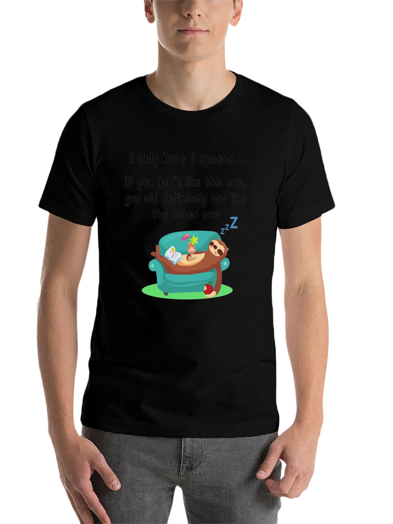 Black Funny Sloth 2 Speeds T-Shirt view 7