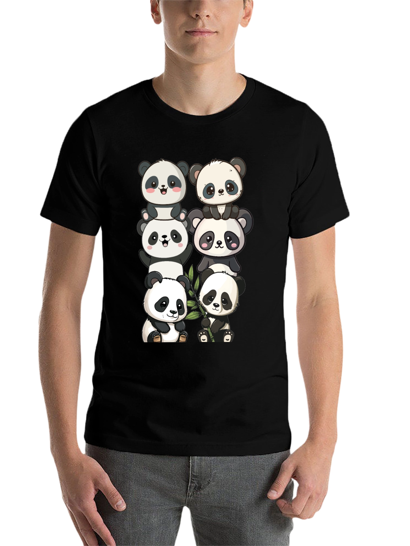 Black Cute Panda Stack Graphic Tee - Black view 7