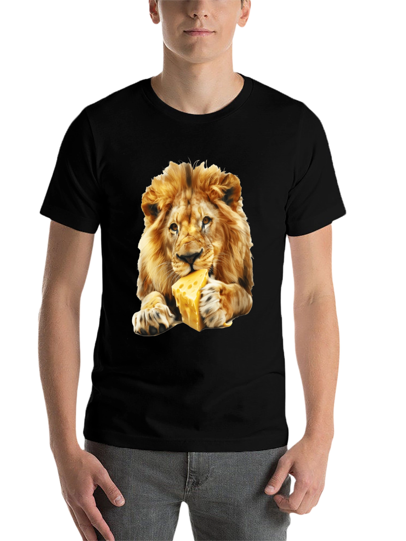Black Lion Eating Cheese T-Shirt - Funny Animal Graphic Tee view 7