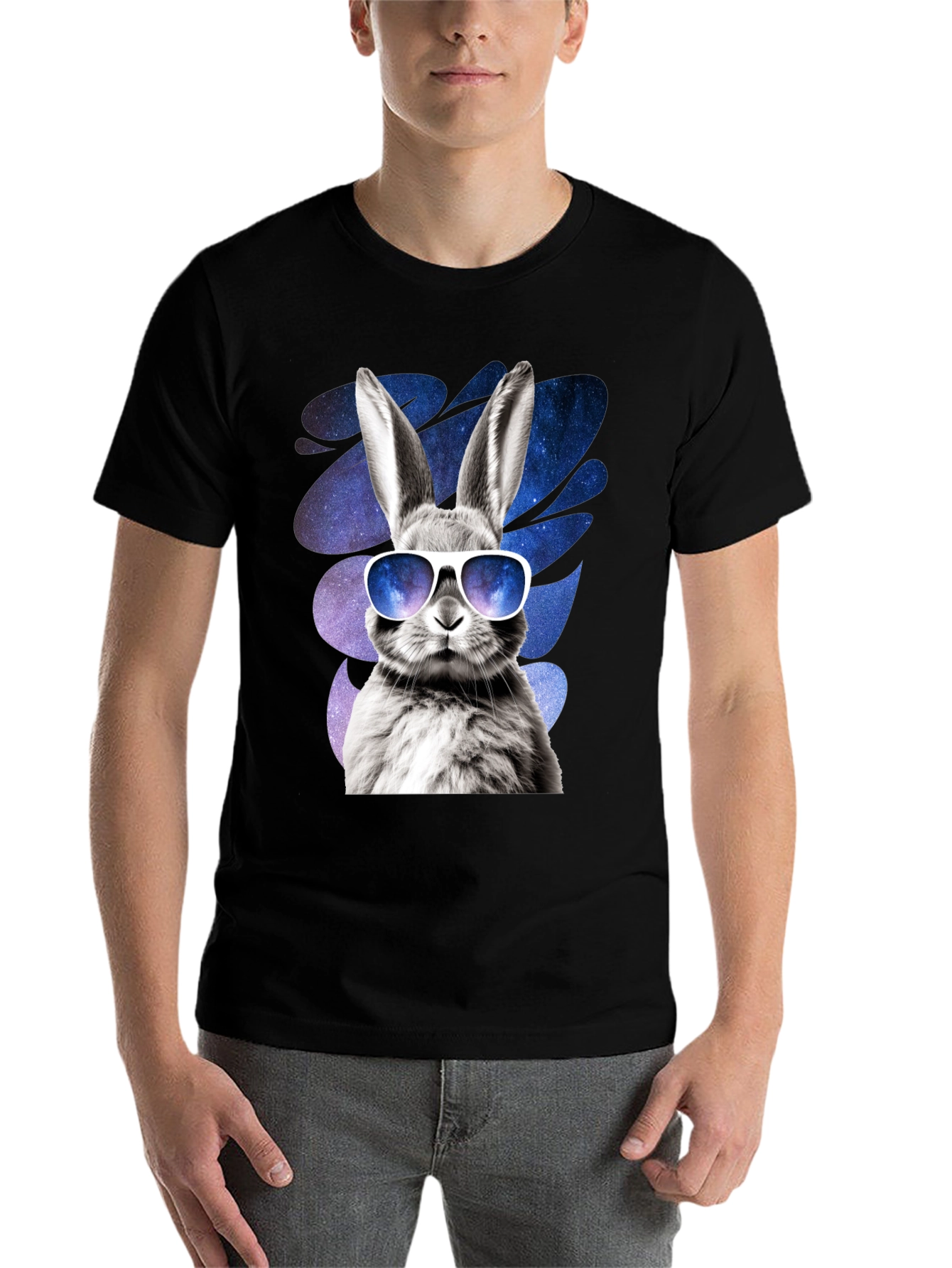 Black Cool Rabbit Graphic Tee - Galaxy Shades Design view 7