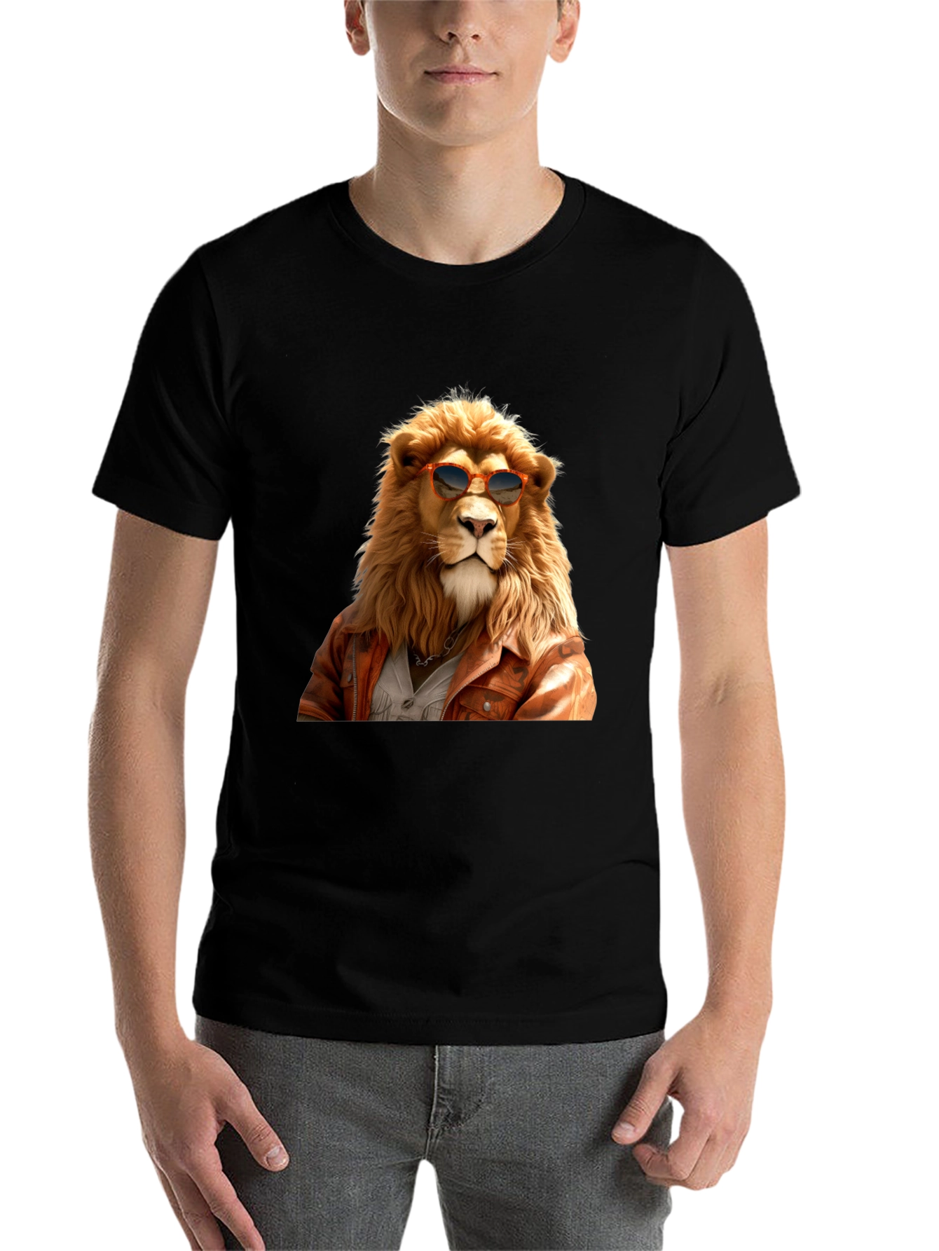 Black Cool Lion Graphic Tee - Trendy Animal Print Shirt view 7
