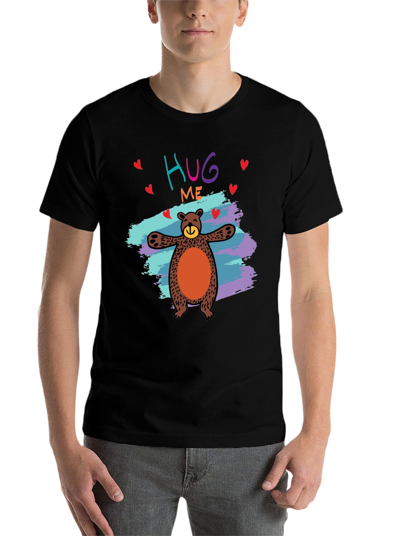 Black Hug Me Bear Graphic Tee - Cute & Comfy view 7