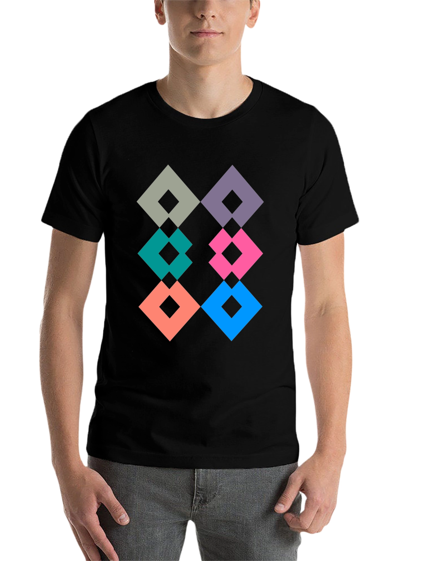 Black Geometric Diamond Pattern Tee - Modern Graphic Print view 7